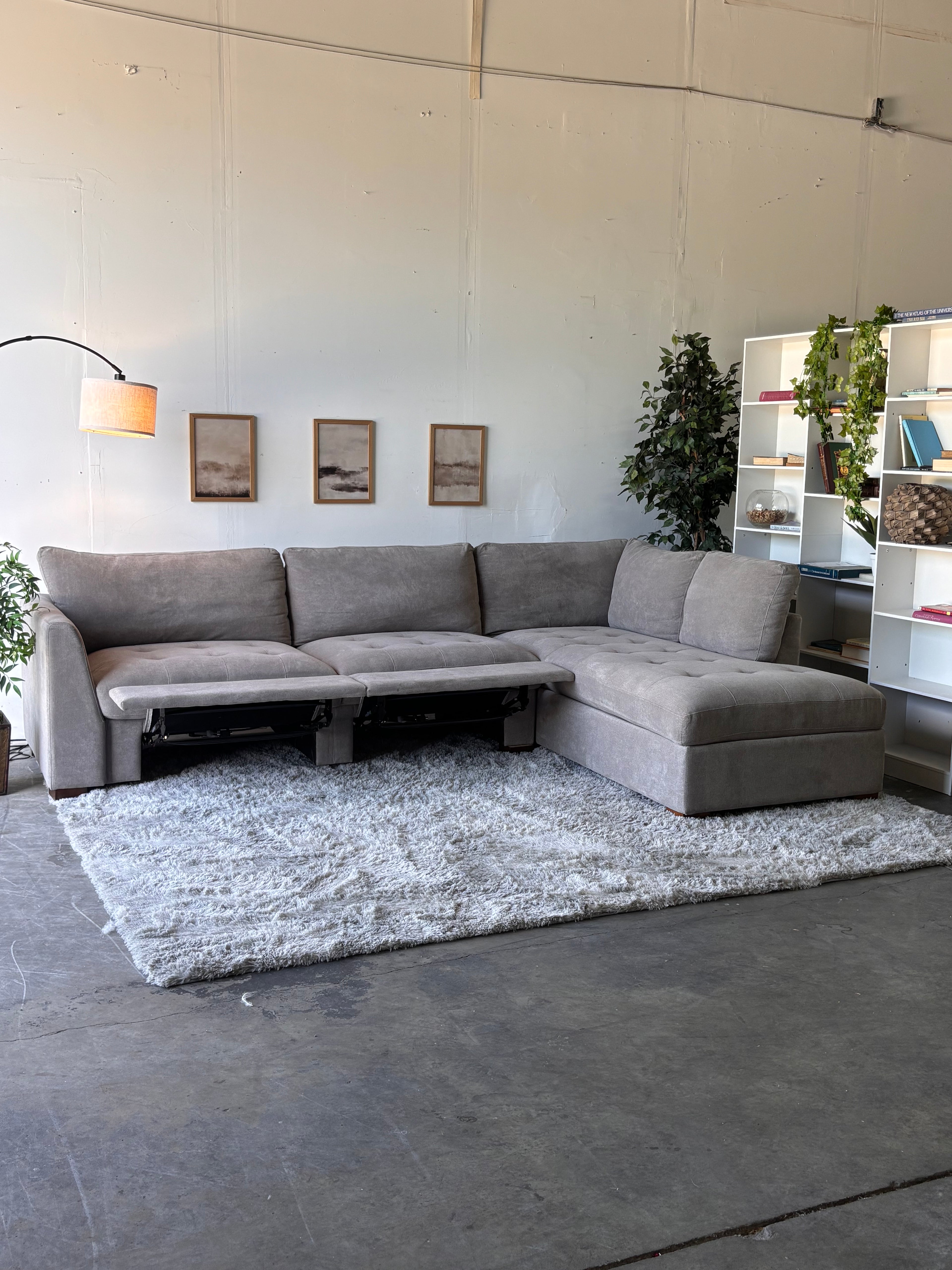 Gray Tufted Sectional with Power Footrests and Chaise - Functional Comfort