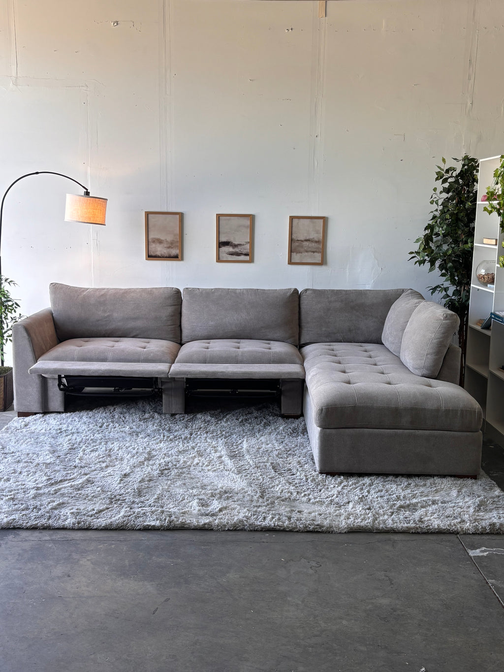 Gray Tufted Sectional with Power Footrests and Chaise - Functional Comfort