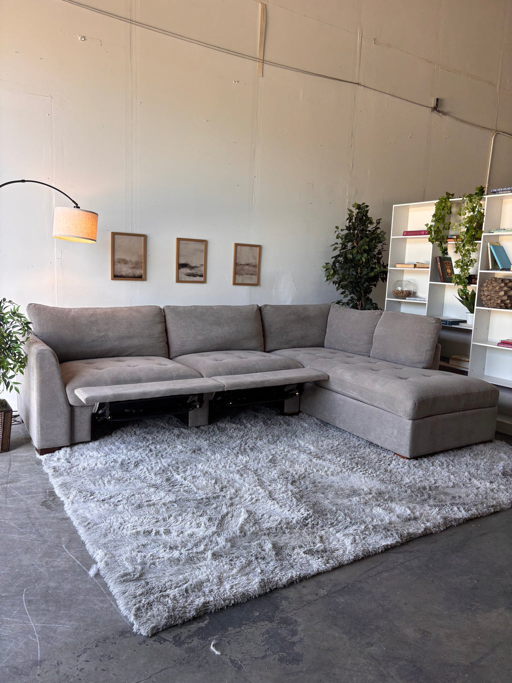 Gray Tufted Sectional with Power Footrests and Chaise - Functional Comfort