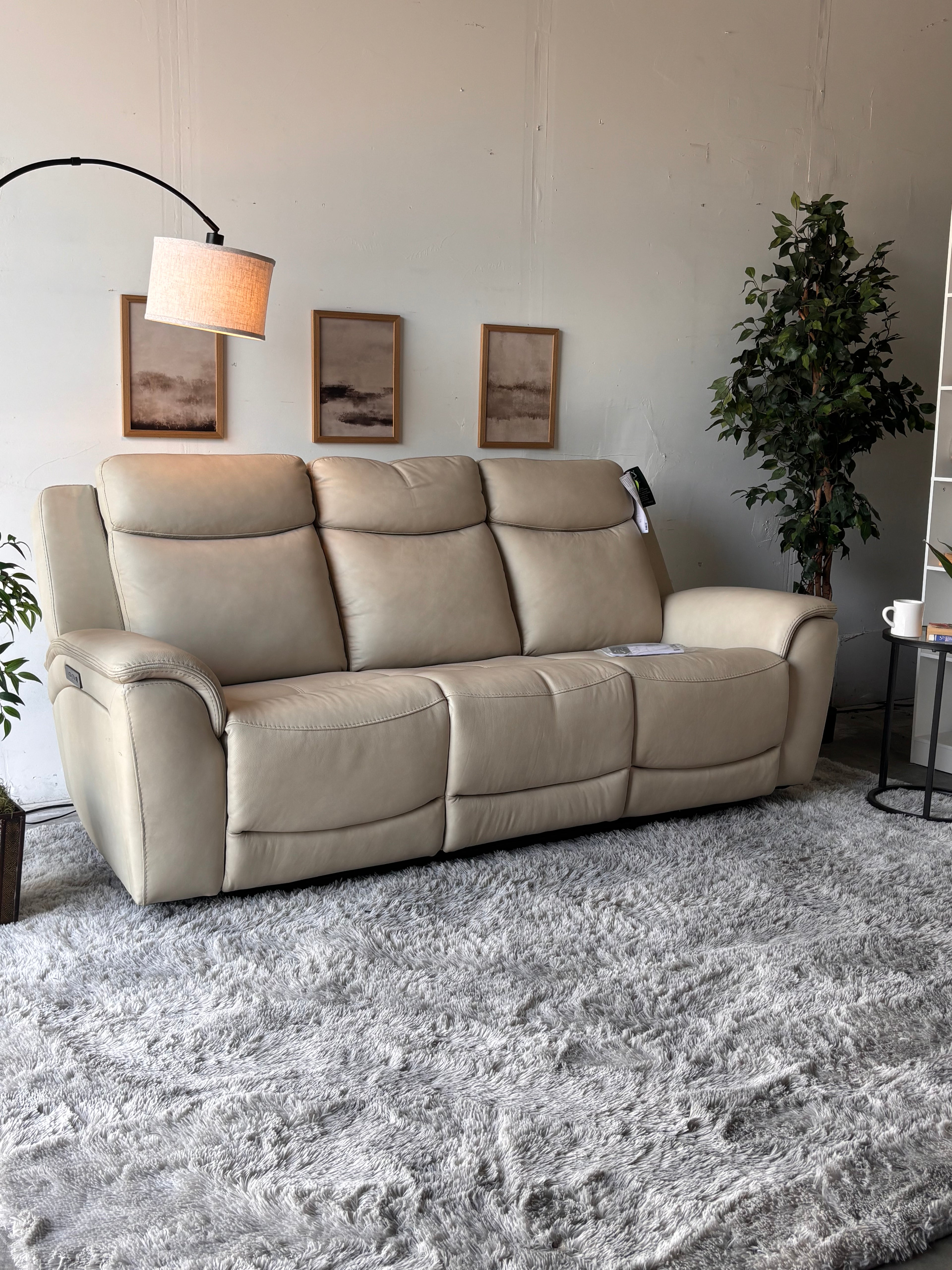 Beige Top-Grain Leather Gilman Creek Power Reclining Sofa