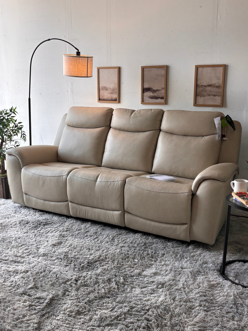 Beige Top-Grain Leather Gilman Creek Power Reclining Sofa