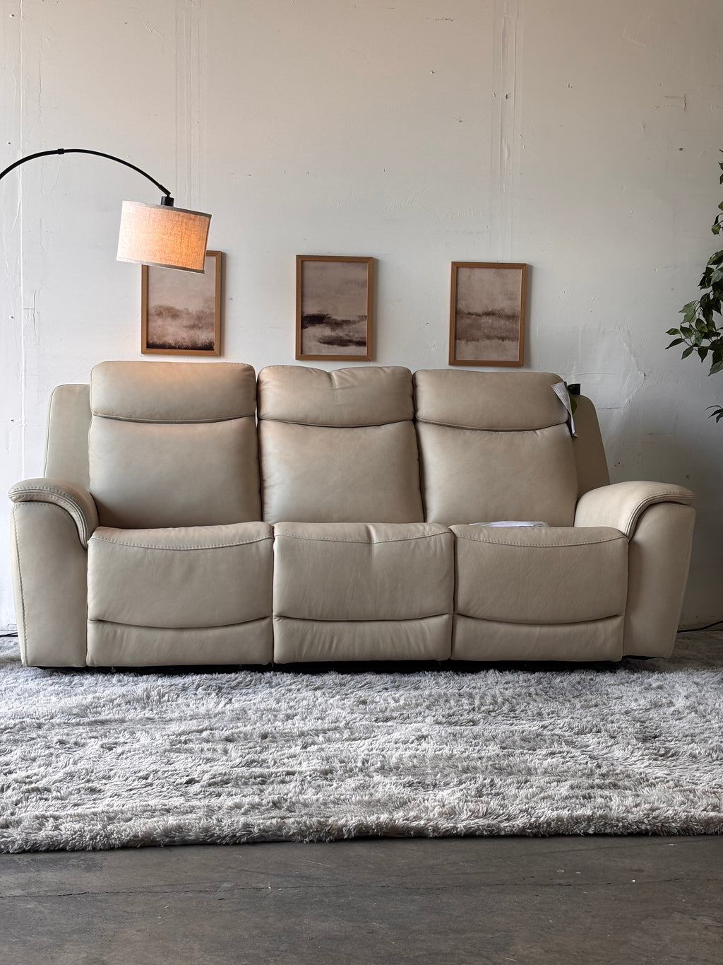 Beige Top-Grain Leather Gilman Creek Power Reclining Sofa