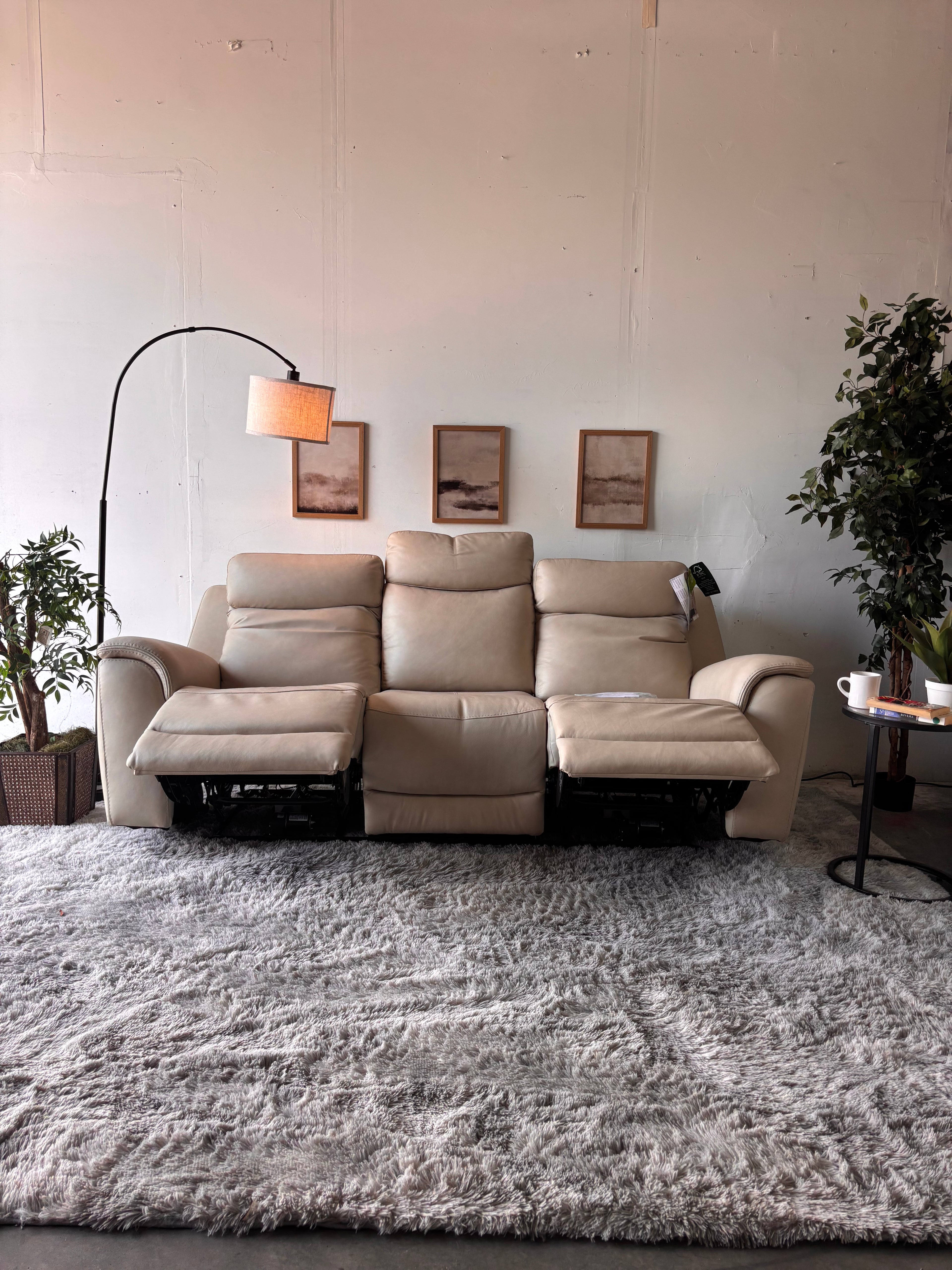 Beige Top-Grain Leather Gilman Creek Power Reclining Sofa