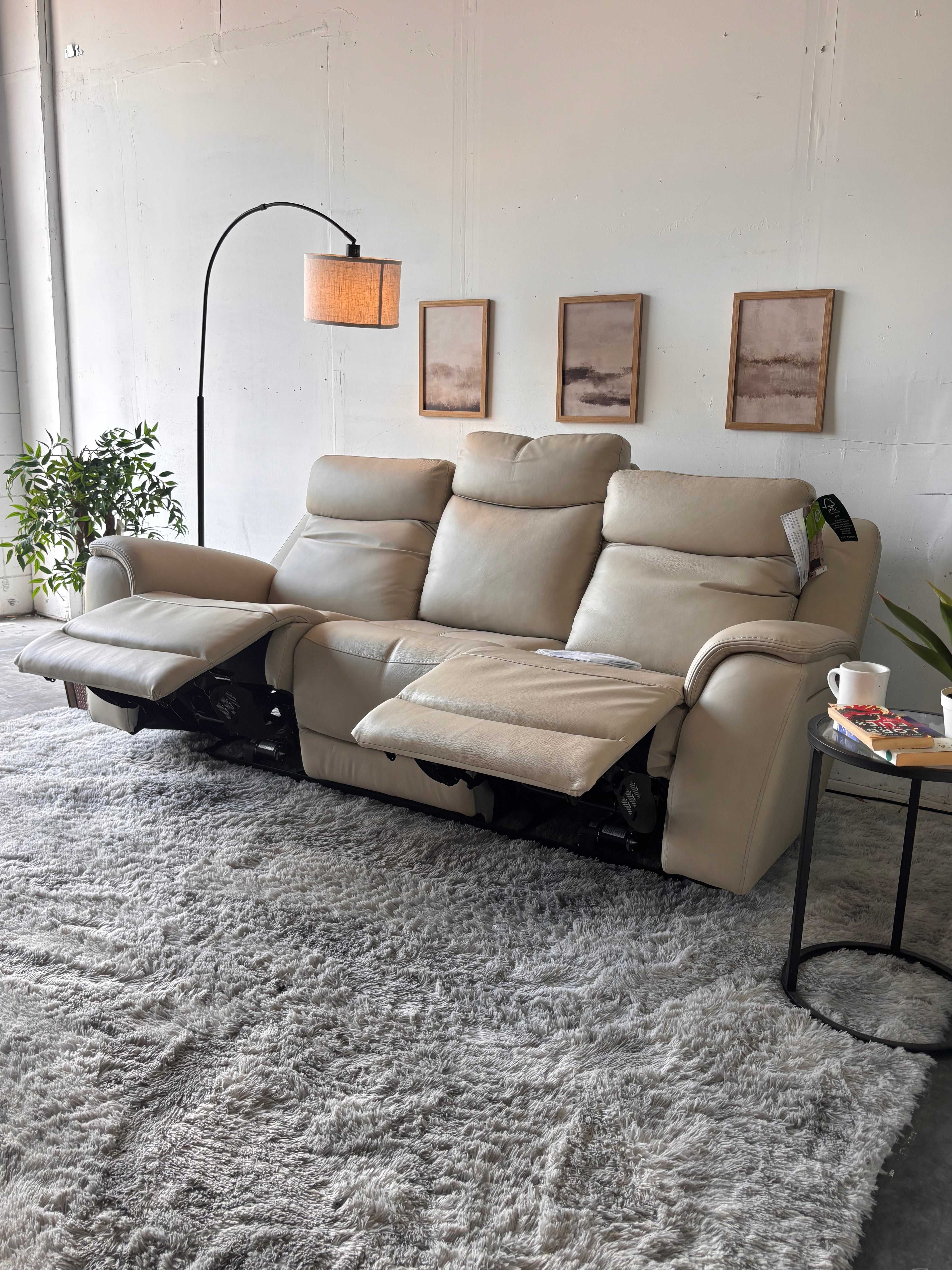 Beige Top-Grain Leather Gilman Creek Power Reclining Sofa