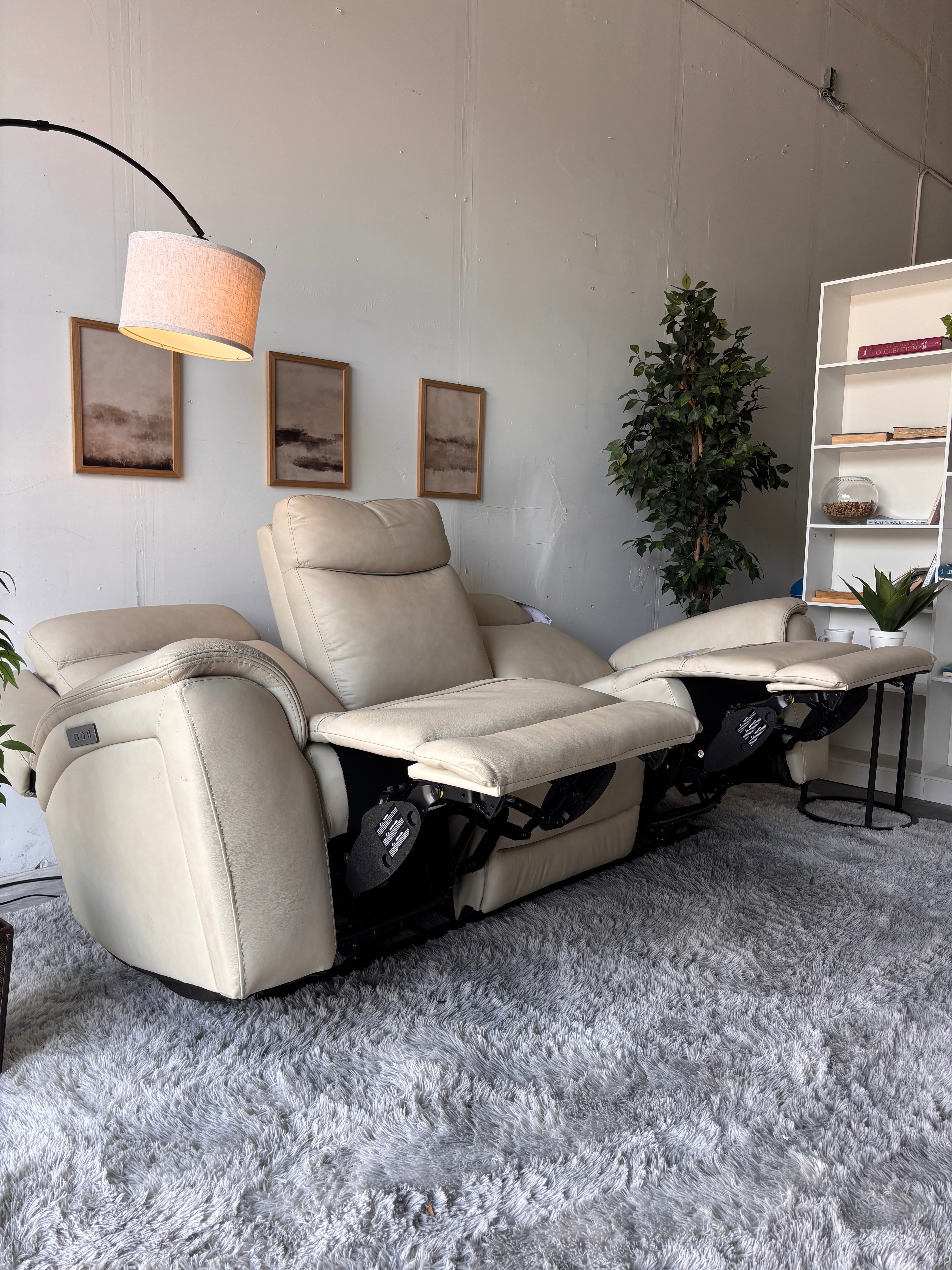 Beige Top-Grain Leather Gilman Creek Power Reclining Sofa