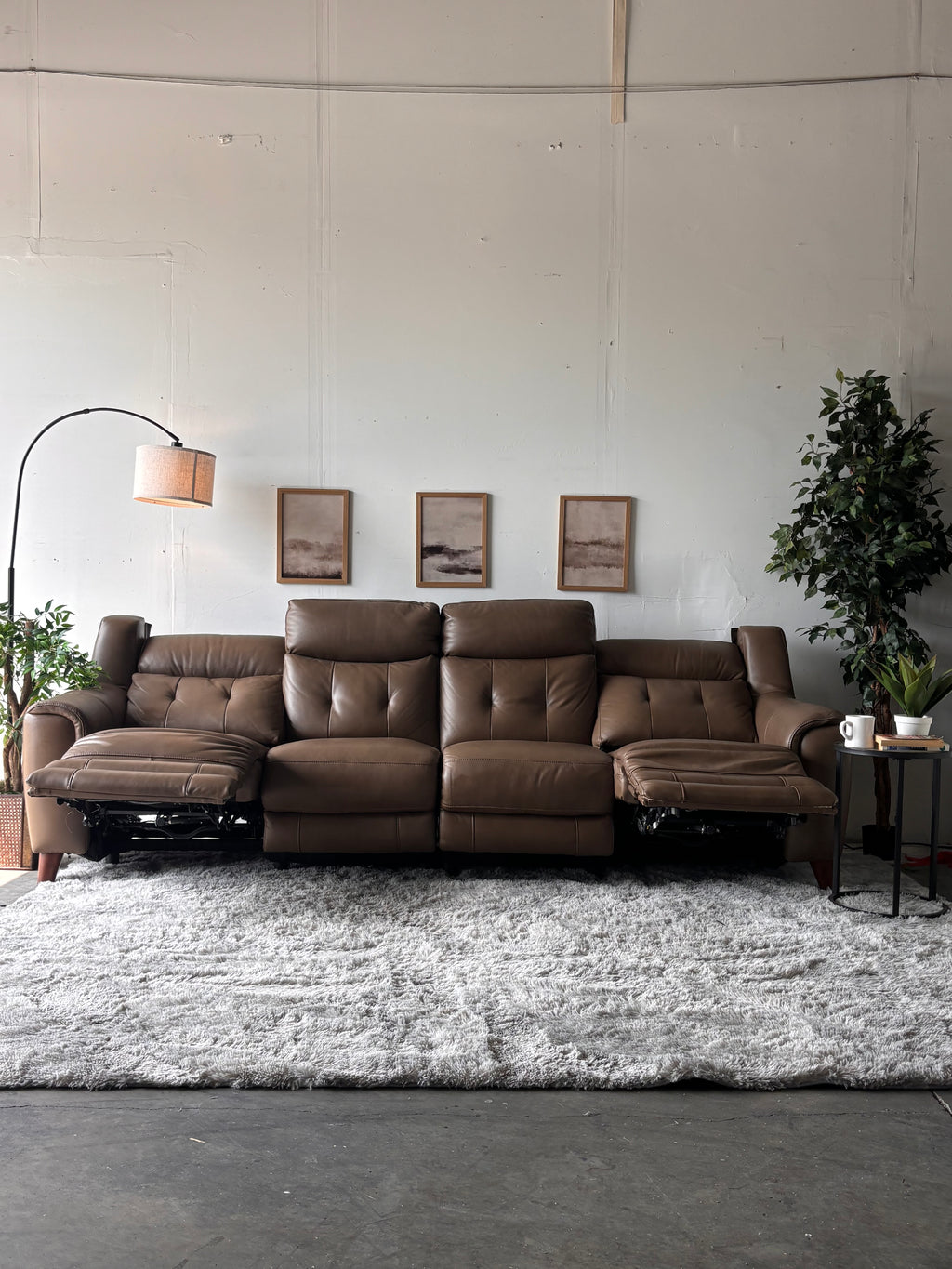 Brown Top-Grain Campania Leather Sofa with Power Recliners