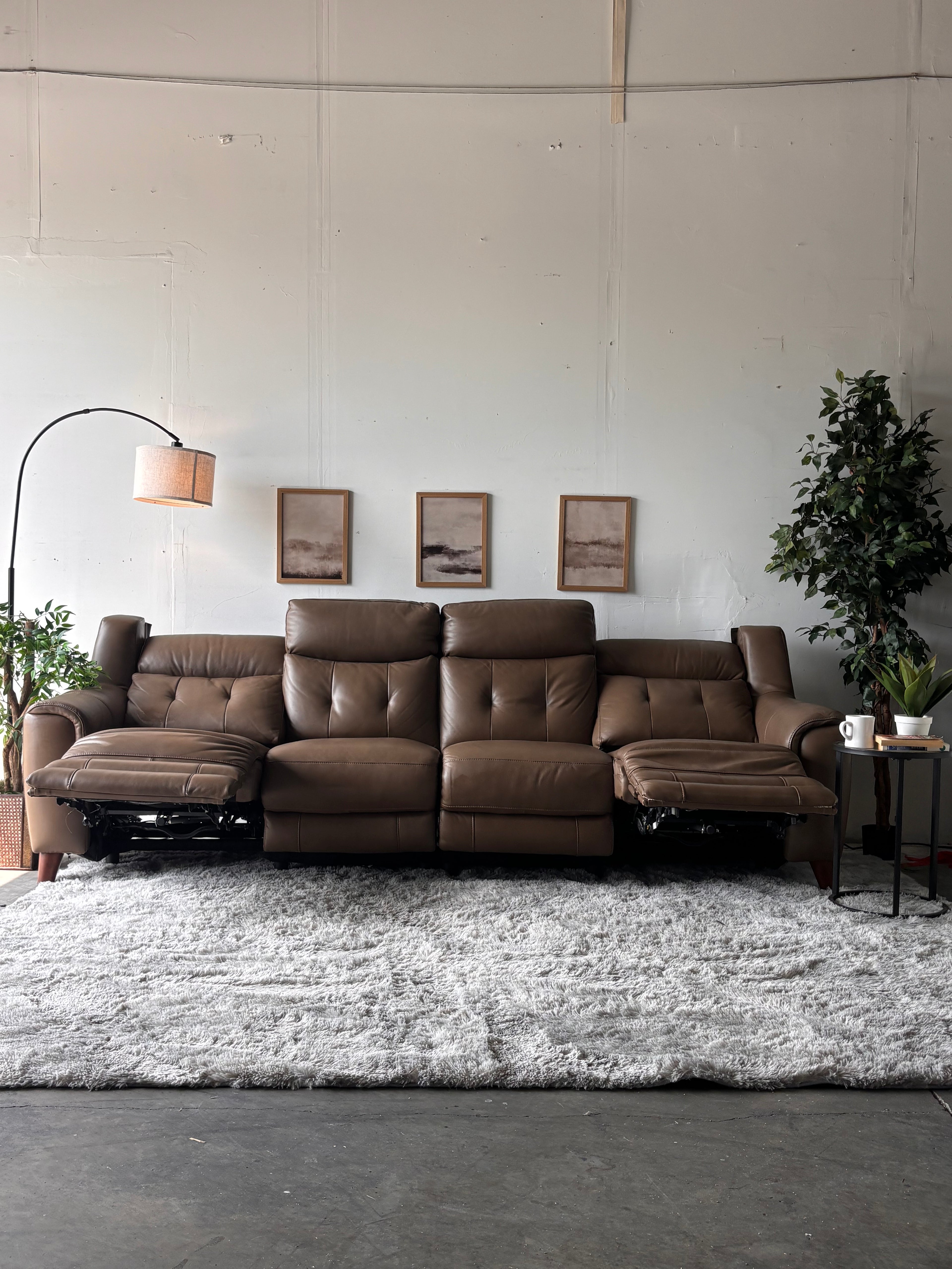 Brown Top-Grain Campania Leather Sofa with Power Recliners