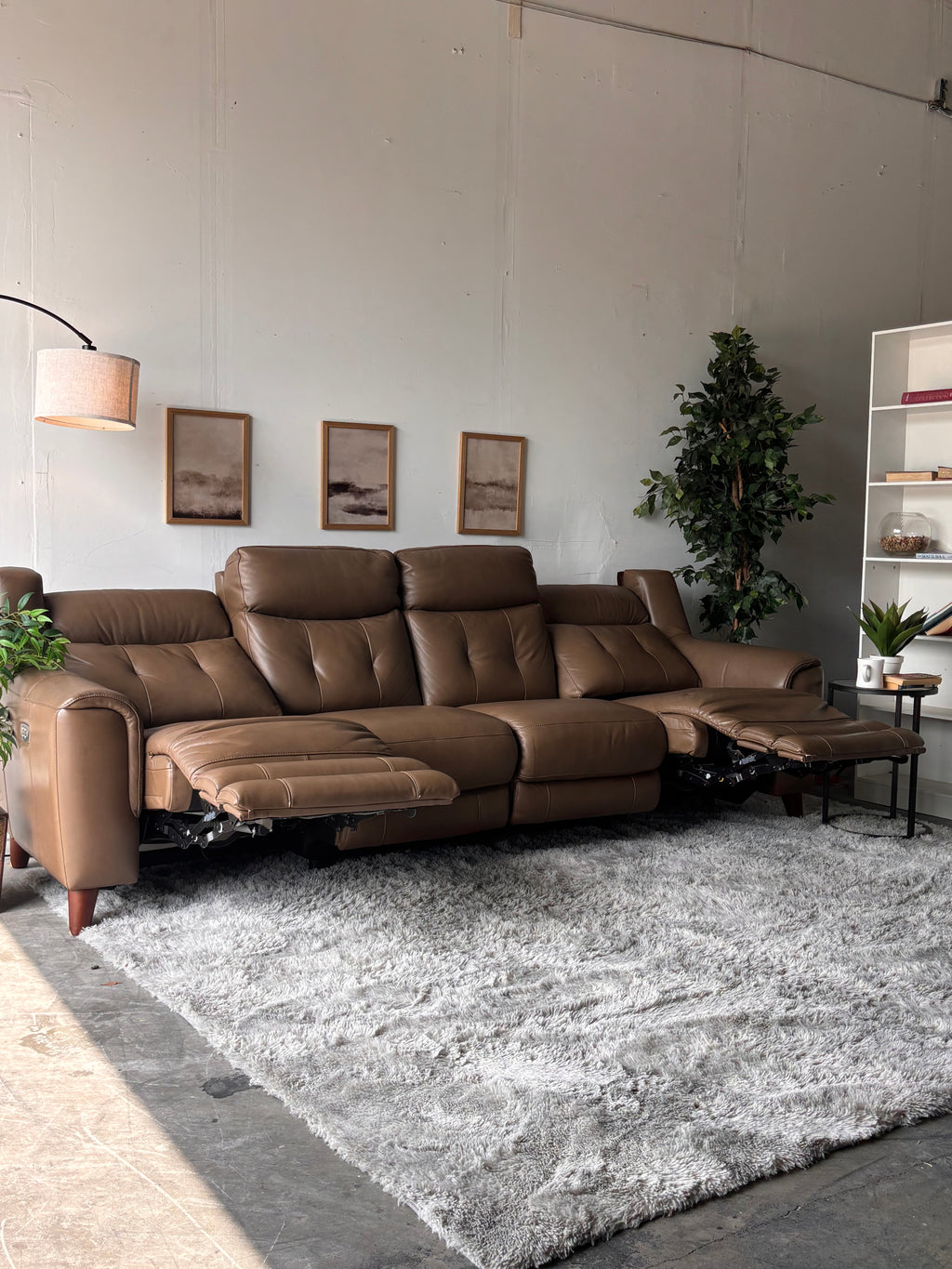 Brown Top-Grain Campania Leather Sofa with Power Recliners