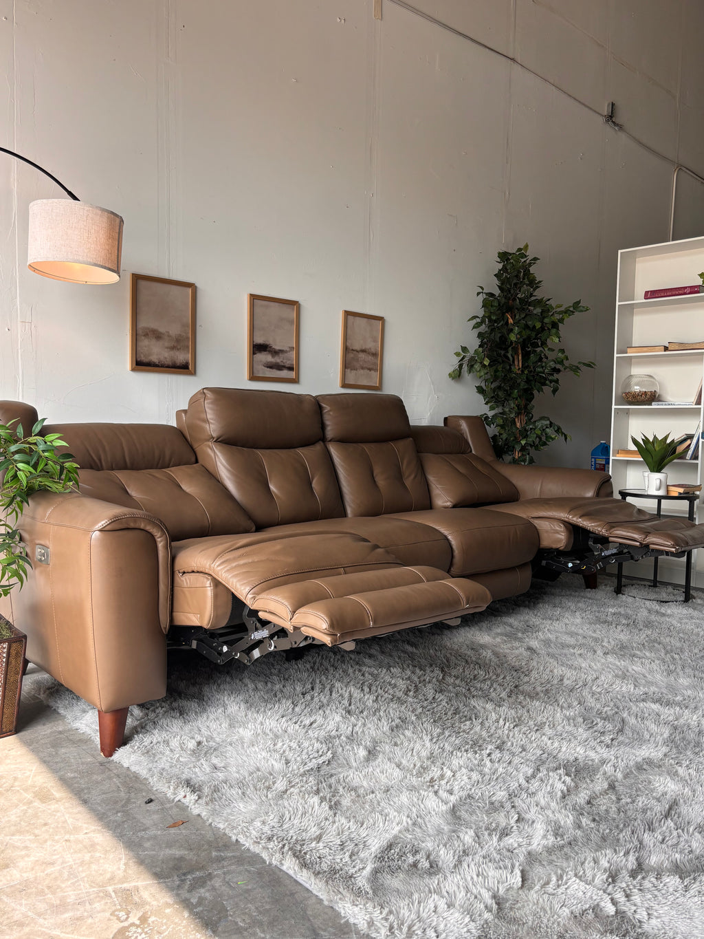 Brown Top-Grain Campania Leather Sofa with Power Recliners