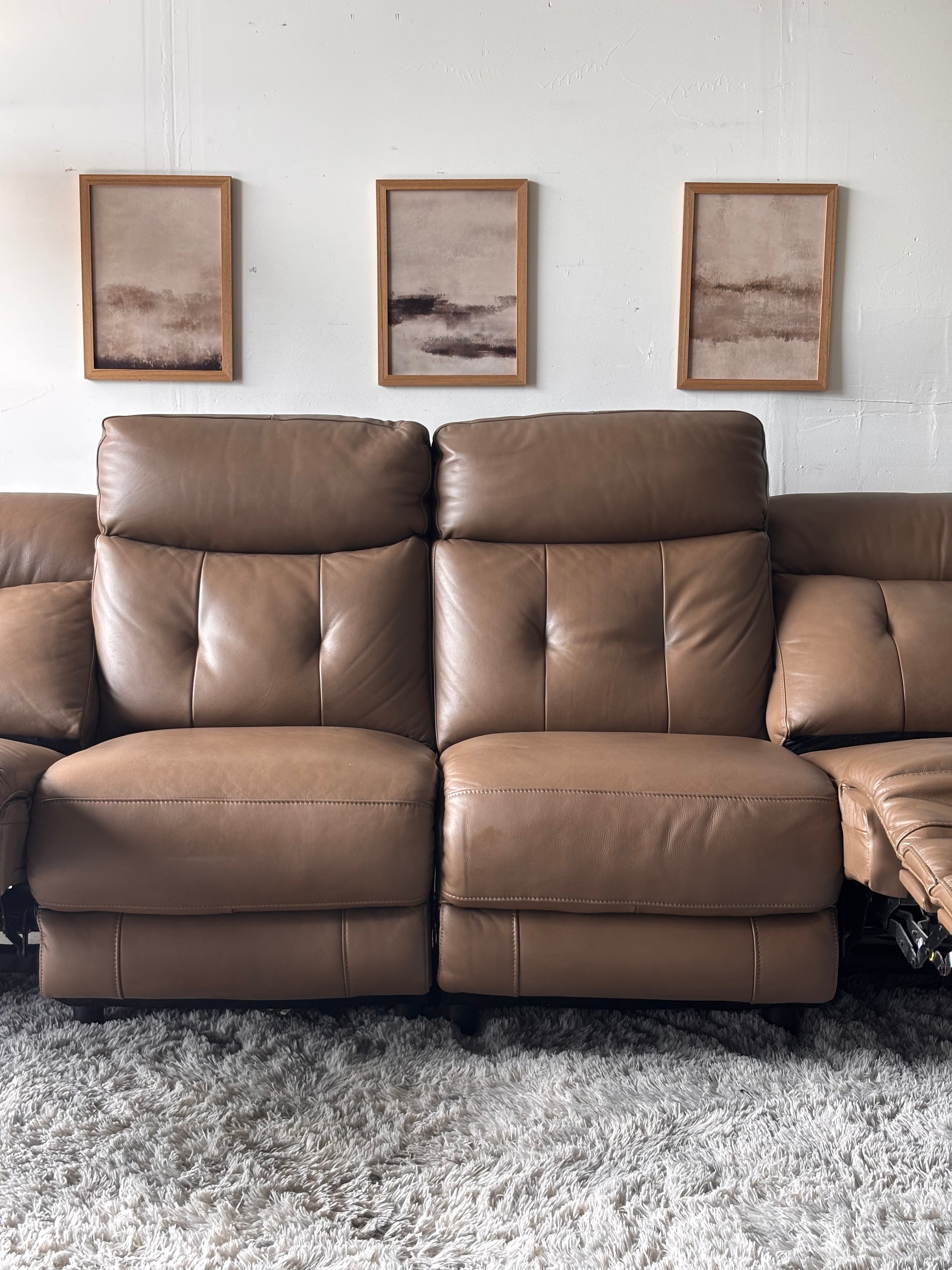 Brown Top-Grain Campania Leather Sofa with Power Recliners