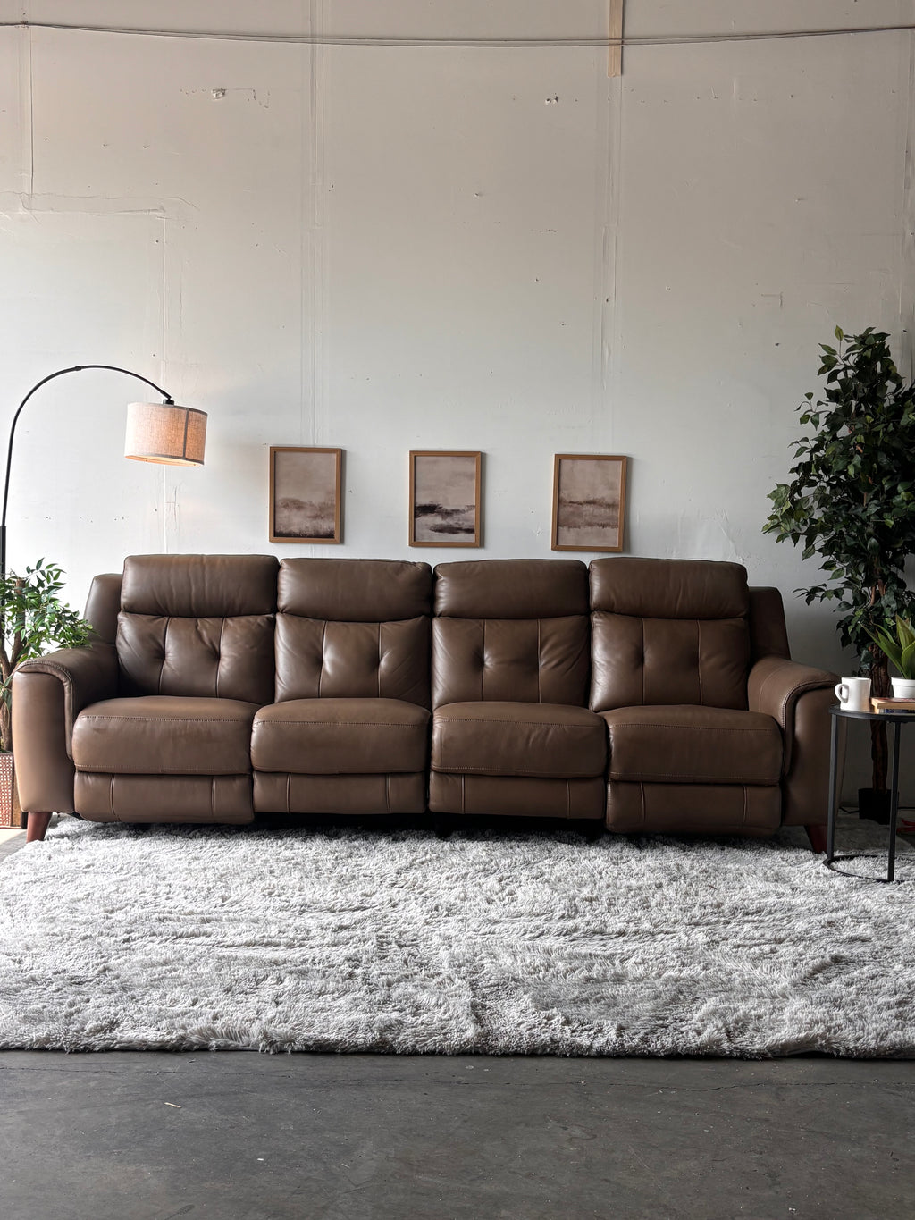 Brown Top-Grain Campania Leather Sofa with Power Recliners