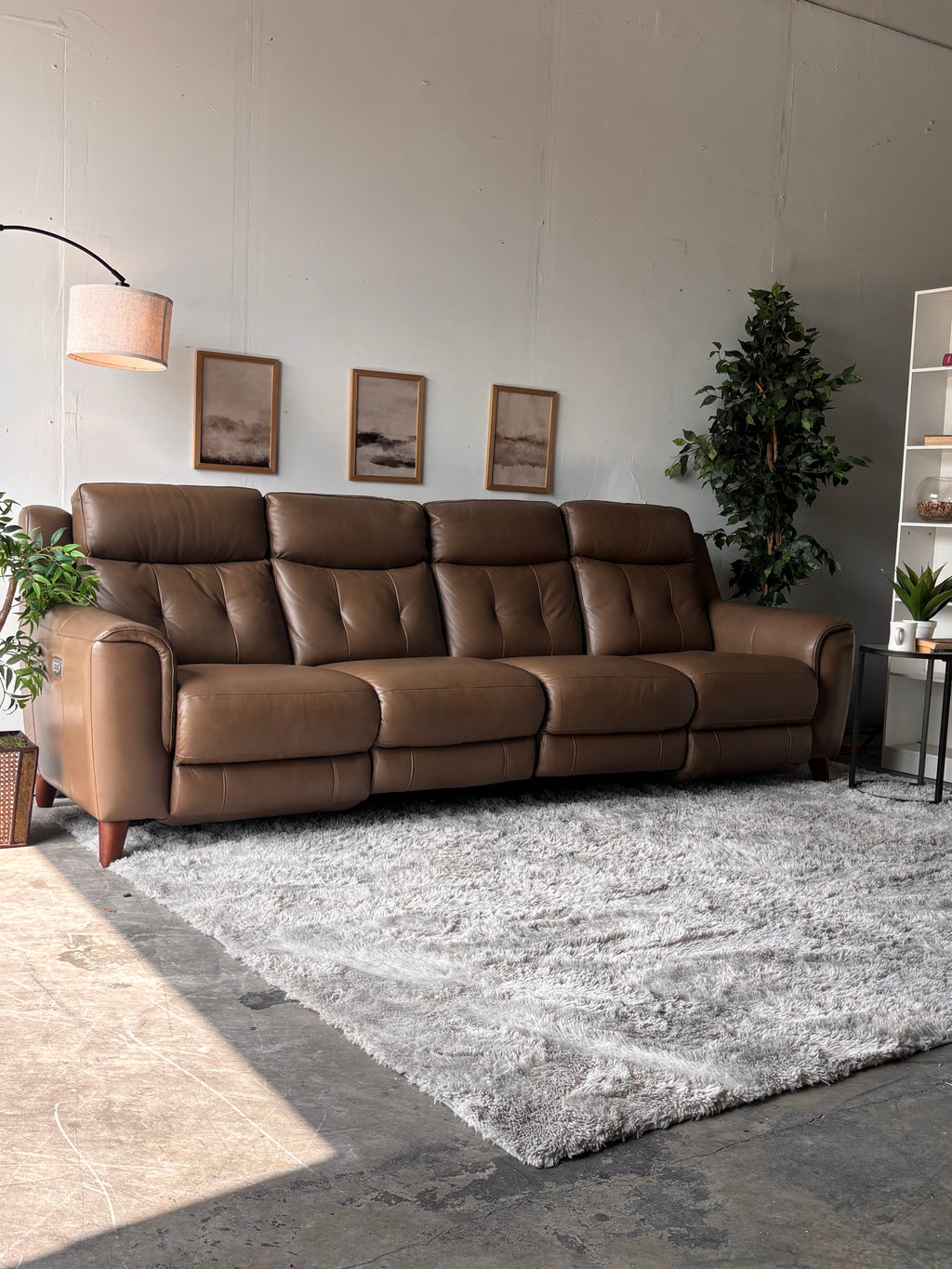 Brown Top-Grain Campania Leather Sofa with Power Recliners