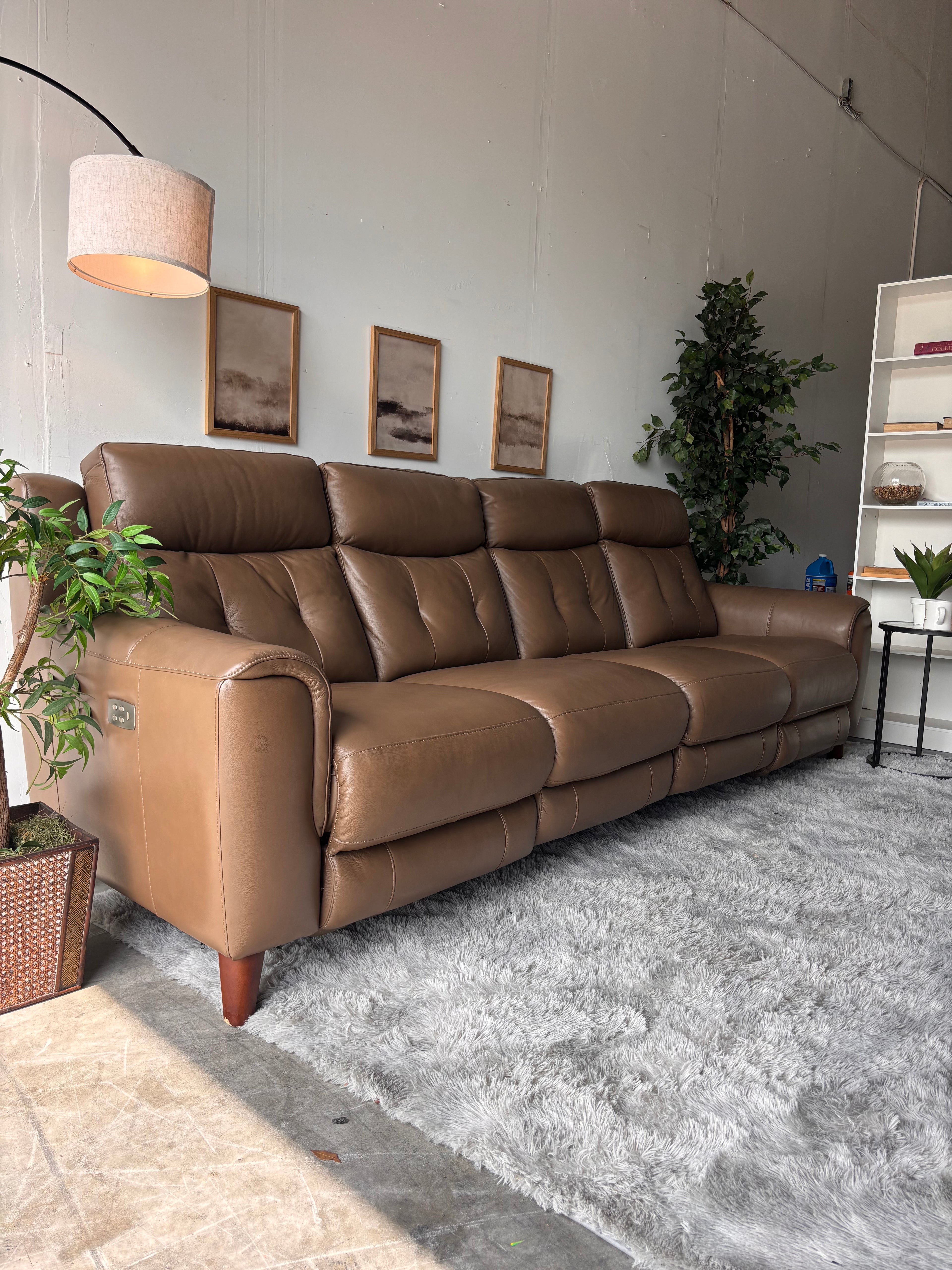 Brown Top-Grain Campania Leather Sofa with Power Recliners