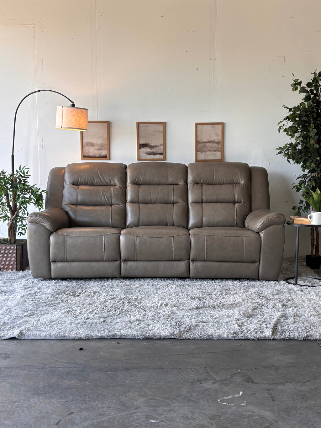 Gilman Creek Beige Top-Grain Leather Power Sofa