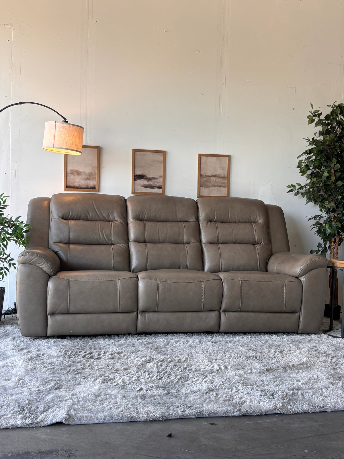 Gilman Creek Beige Top-Grain Leather Power Sofa