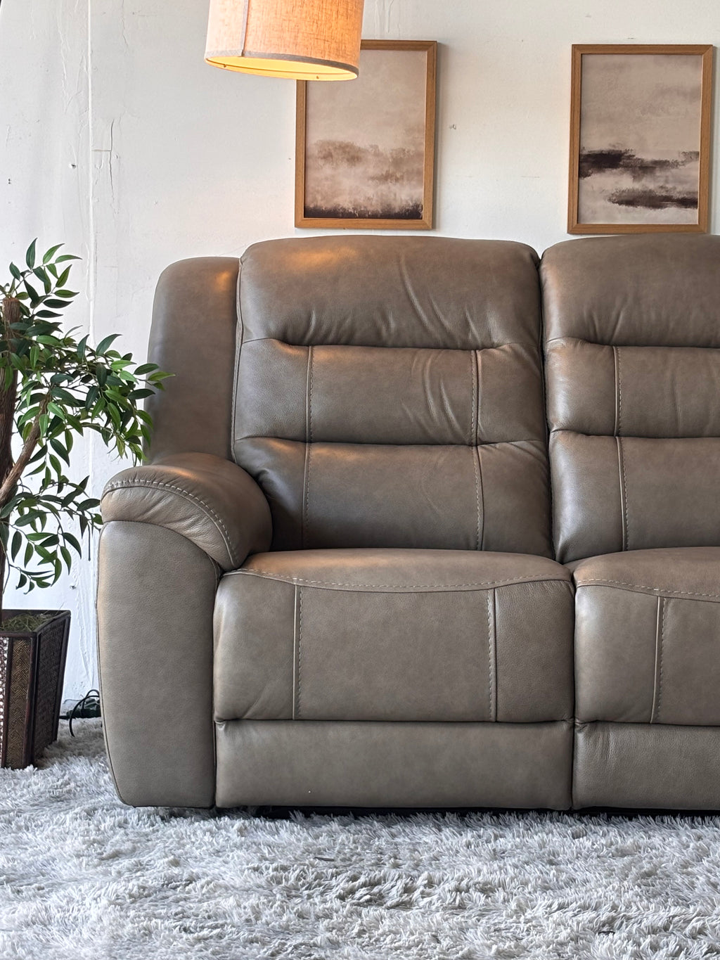 Gilman Creek Beige Top-Grain Leather Power Sofa