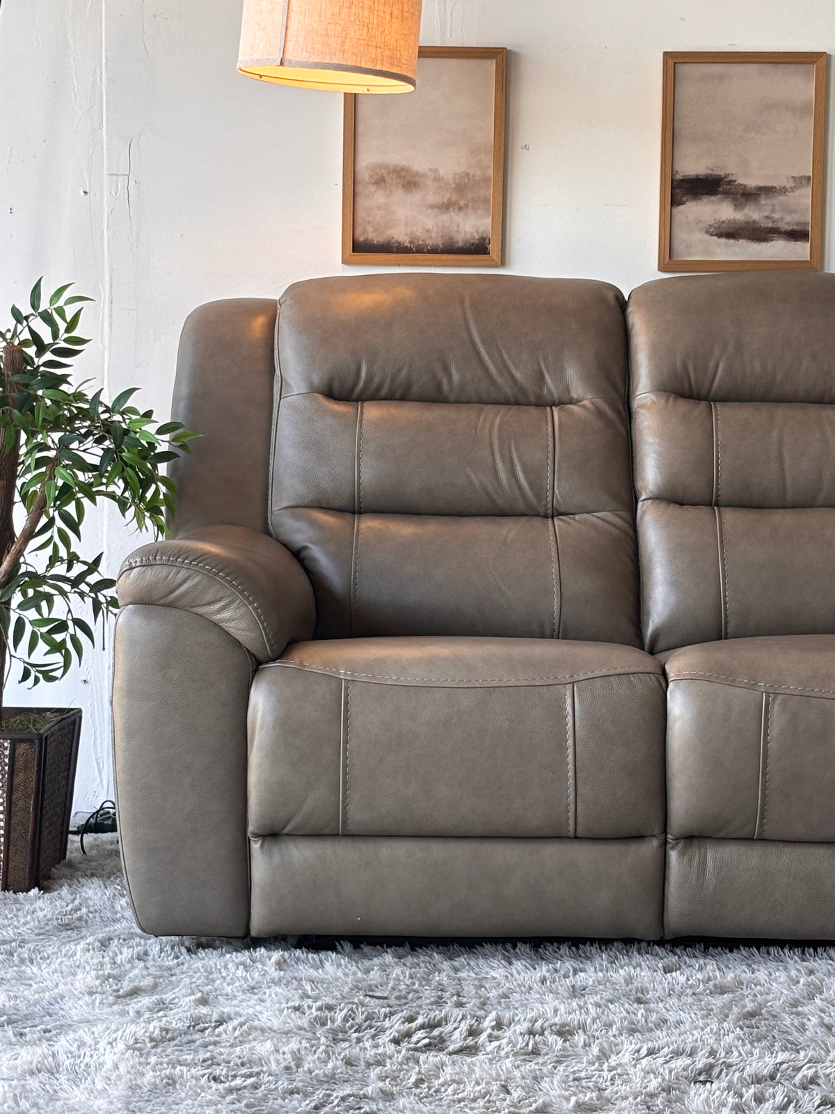 Gilman Creek Beige Top-Grain Leather Power Sofa