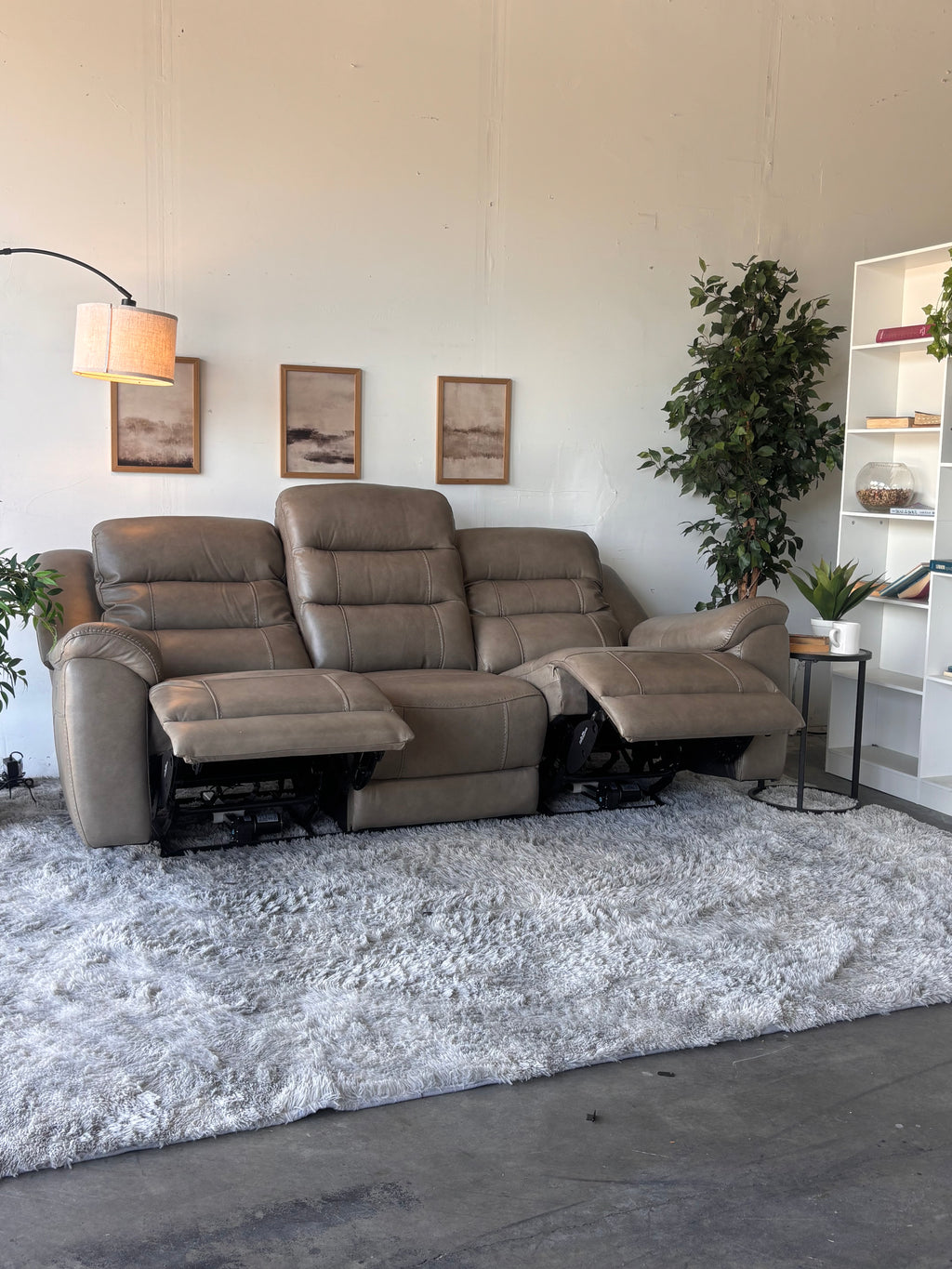 Gilman Creek Beige Top-Grain Leather Power Sofa