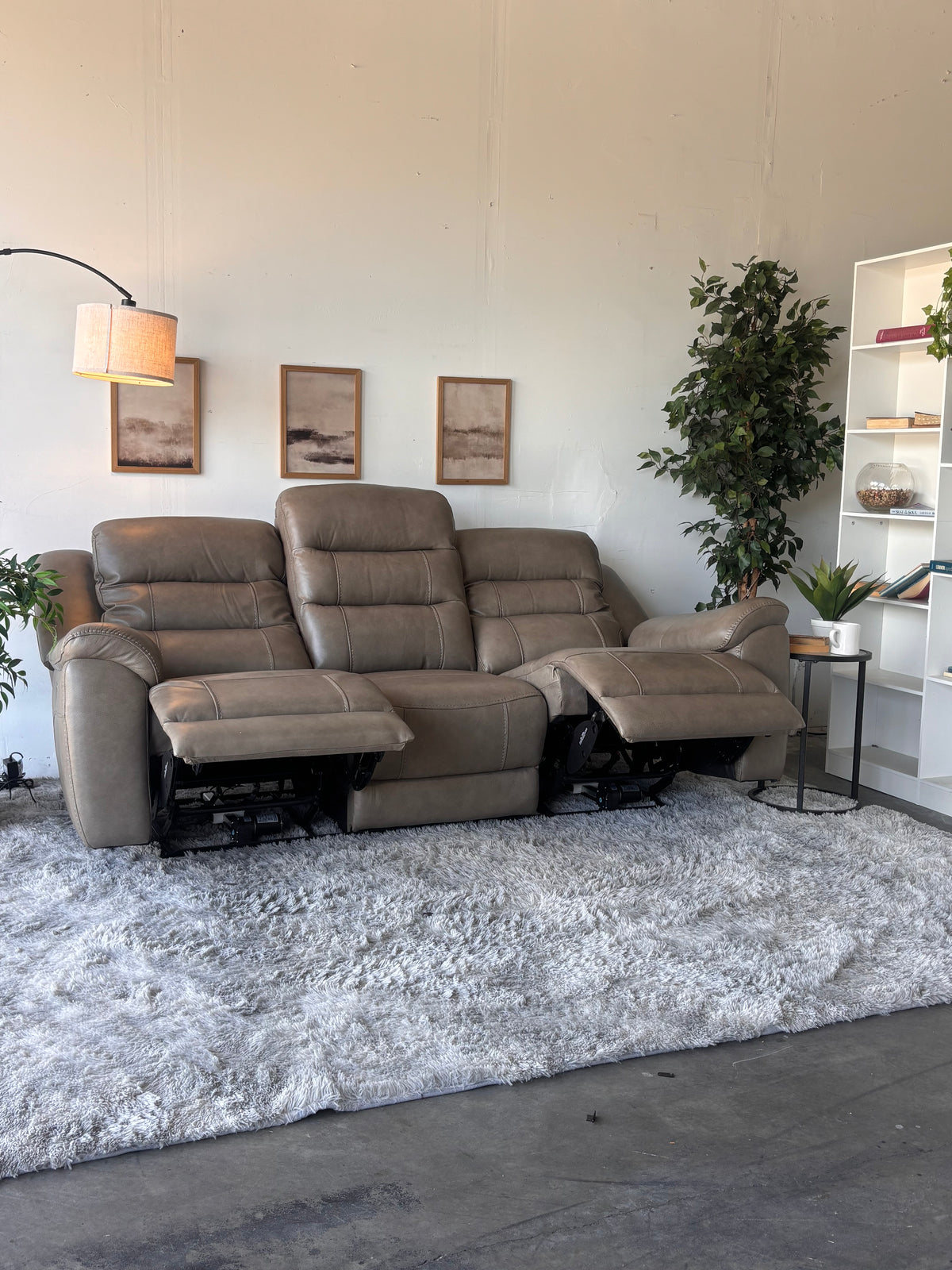 Gilman Creek Beige Top-Grain Leather Power Sofa