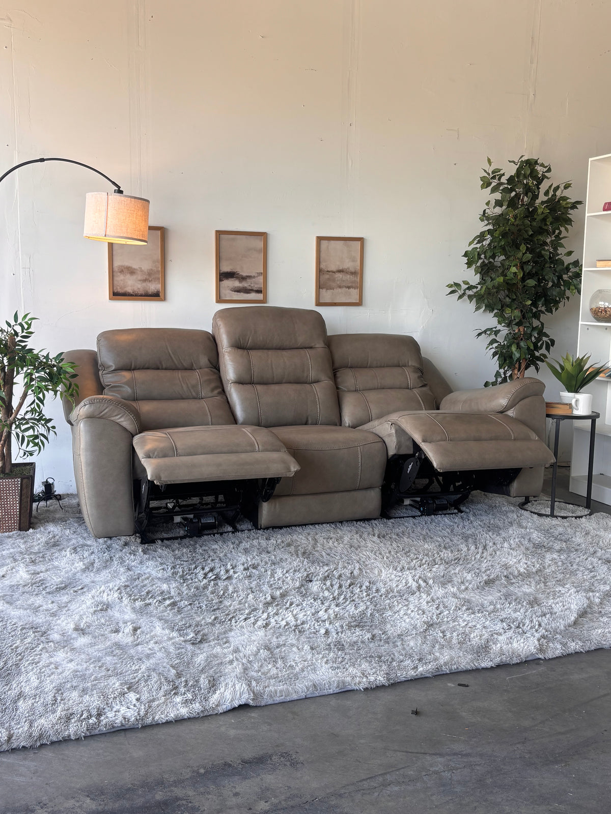 Gilman Creek Beige Top-Grain Leather Power Sofa