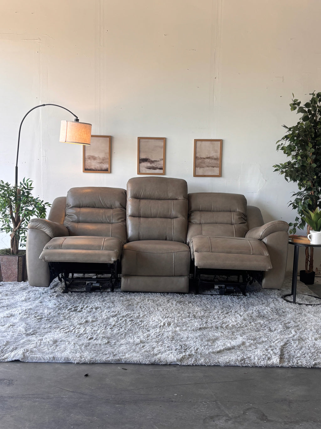 Gilman Creek Beige Top-Grain Leather Power Sofa