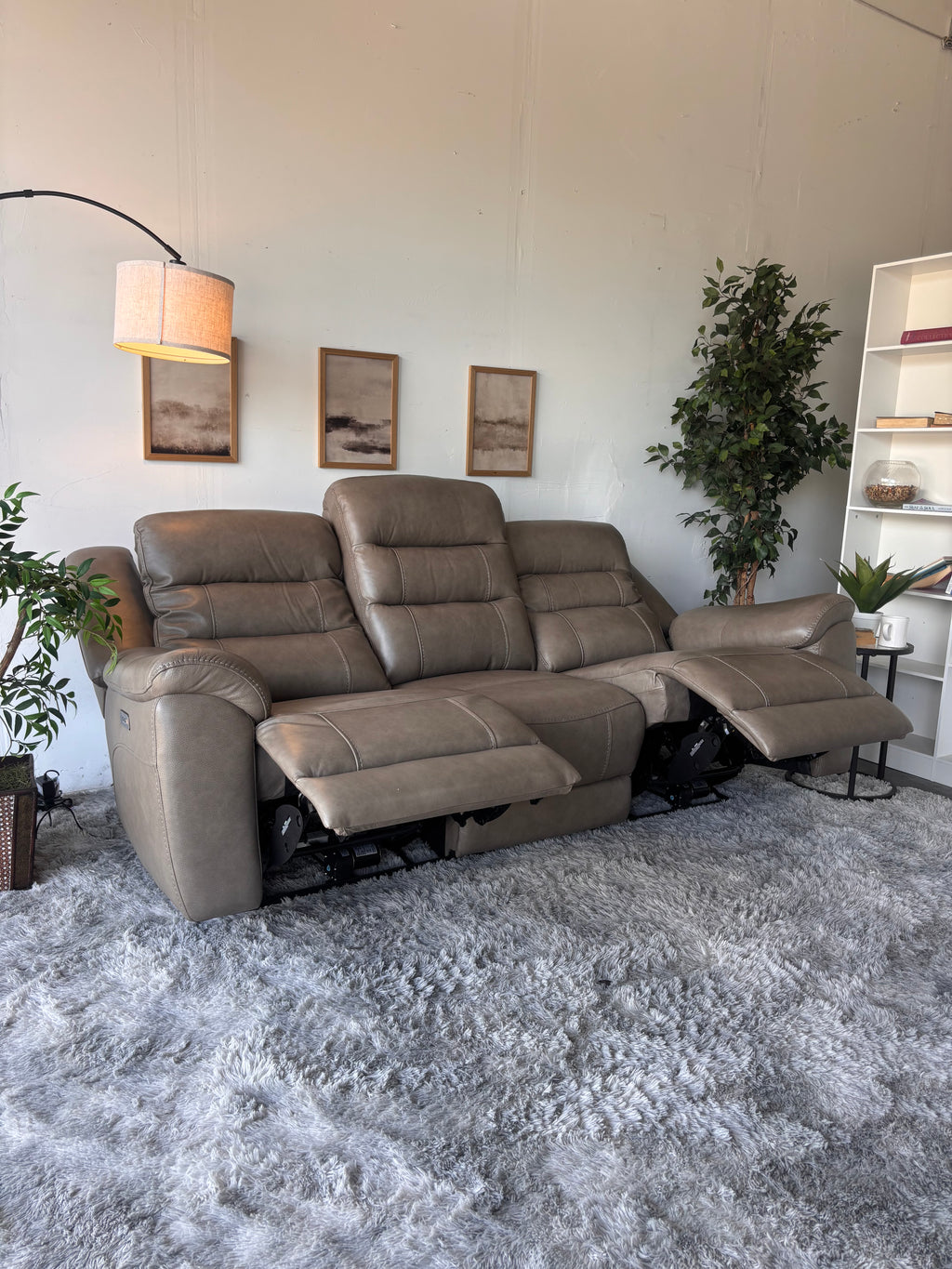 Gilman Creek Beige Top-Grain Leather Power Sofa