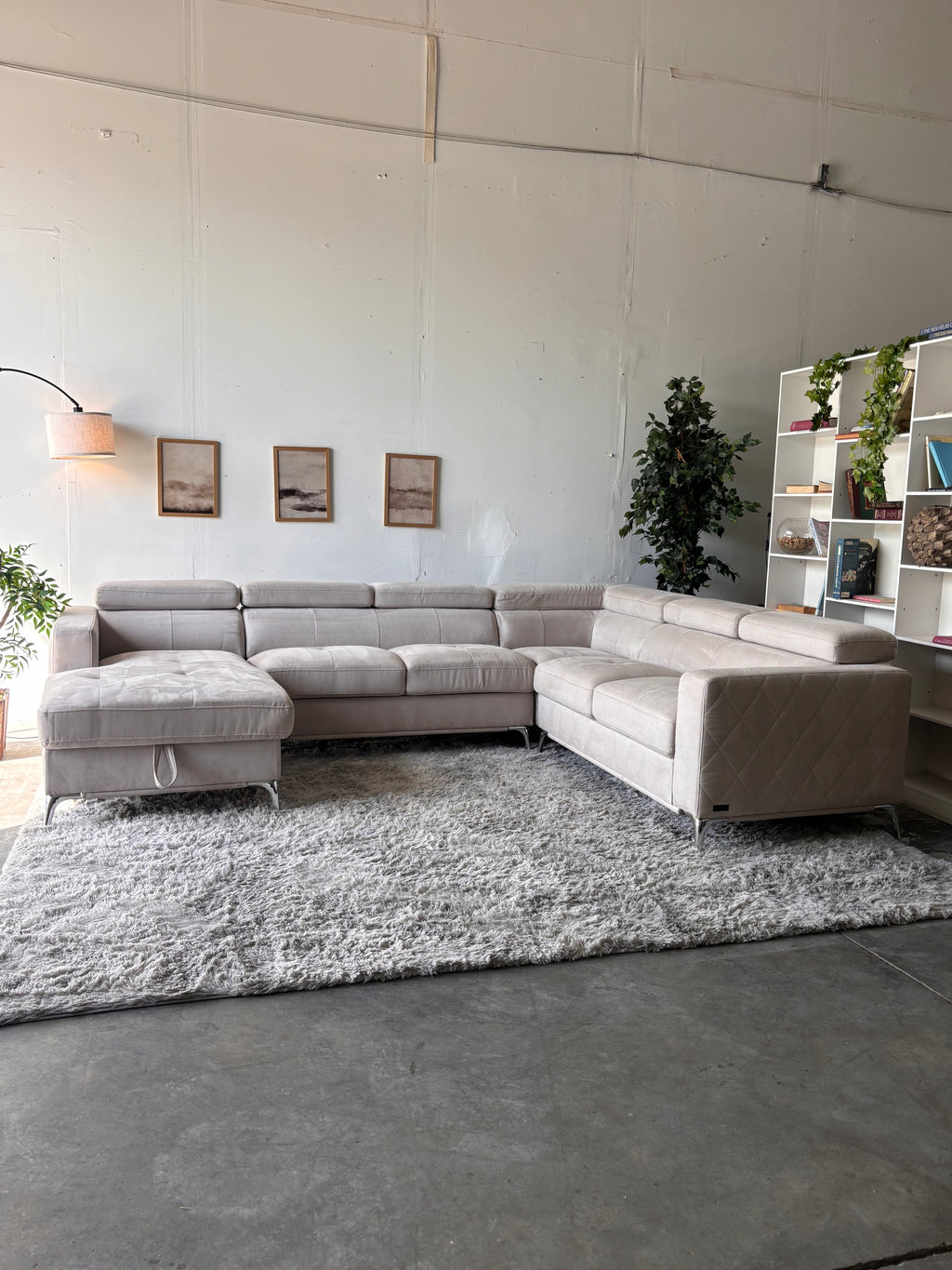 MCM Suede U-Shaped Sectional with Storage Chaise