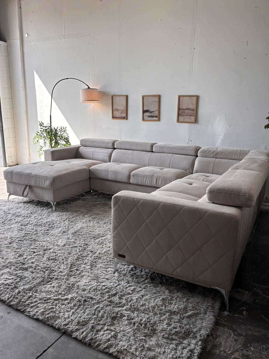 MCM Suede U-Shaped Sectional with Storage Chaise