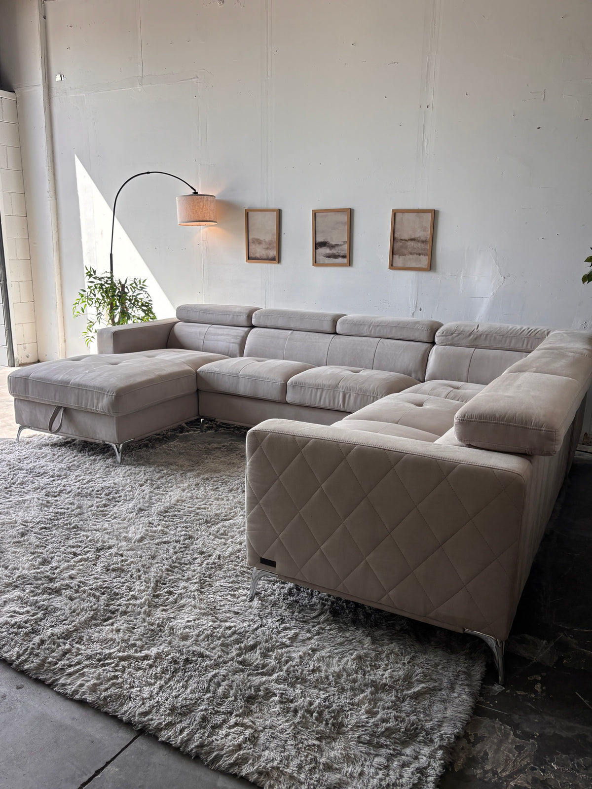 MCM Suede U-Shaped Sectional with Storage Chaise