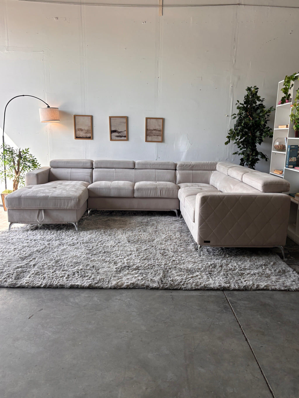 MCM Suede U-Shaped Sectional with Storage Chaise