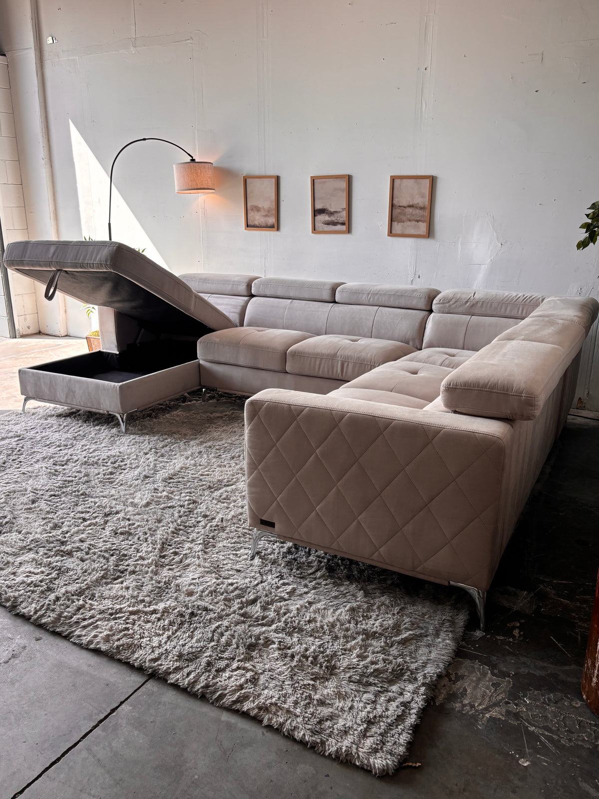 MCM Suede U-Shaped Sectional with Storage Chaise
