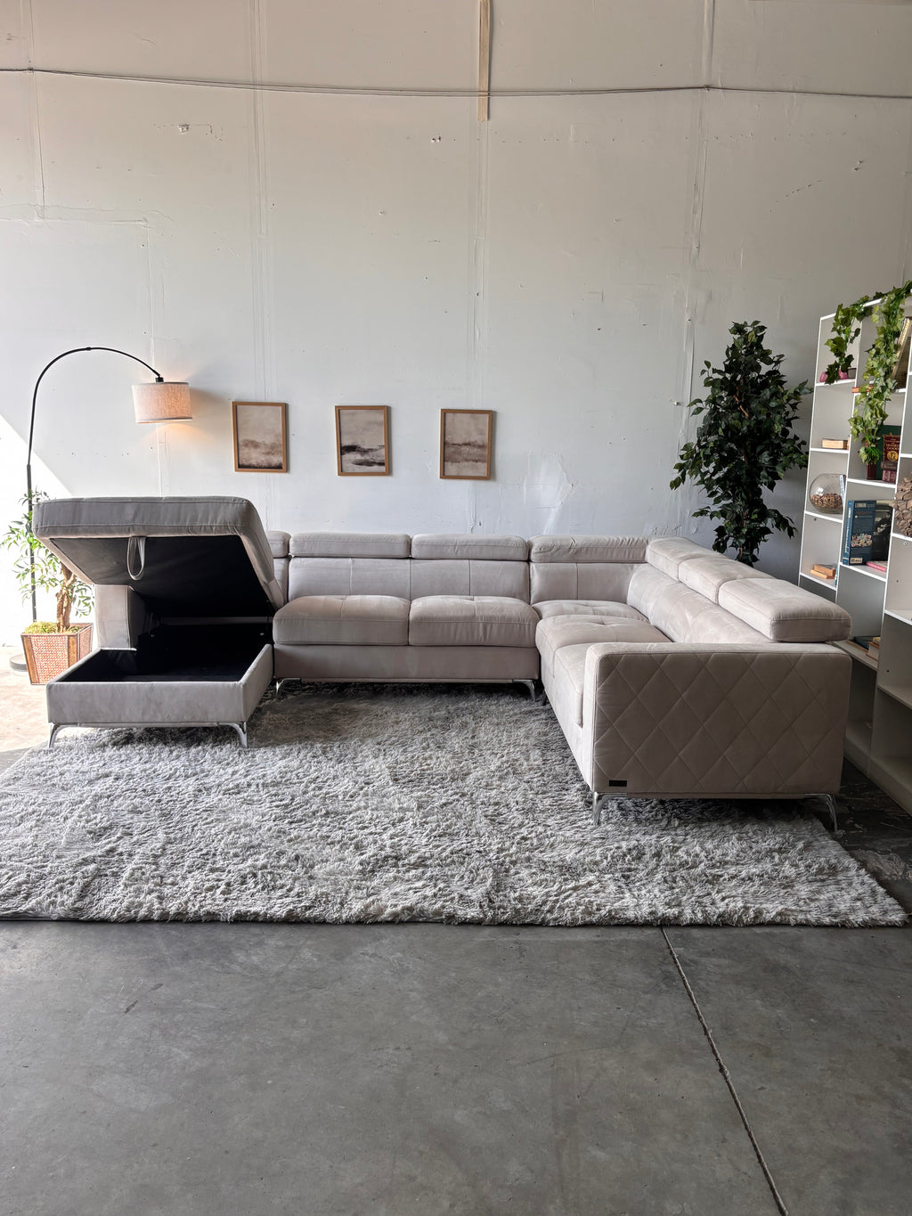 MCM Suede U-Shaped Sectional with Storage Chaise