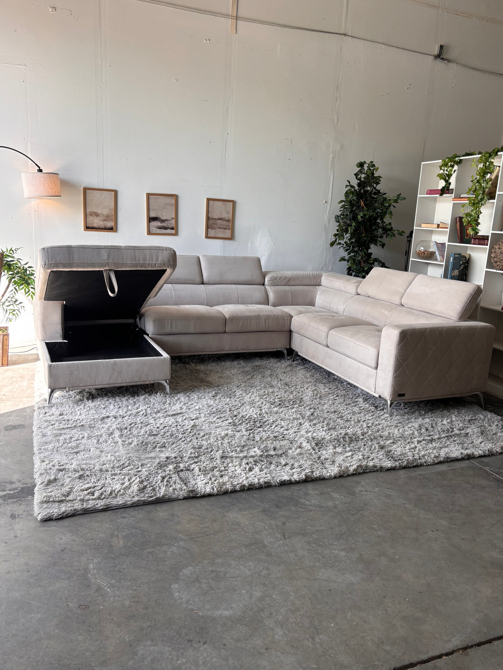 MCM Suede U-Shaped Sectional with Storage Chaise
