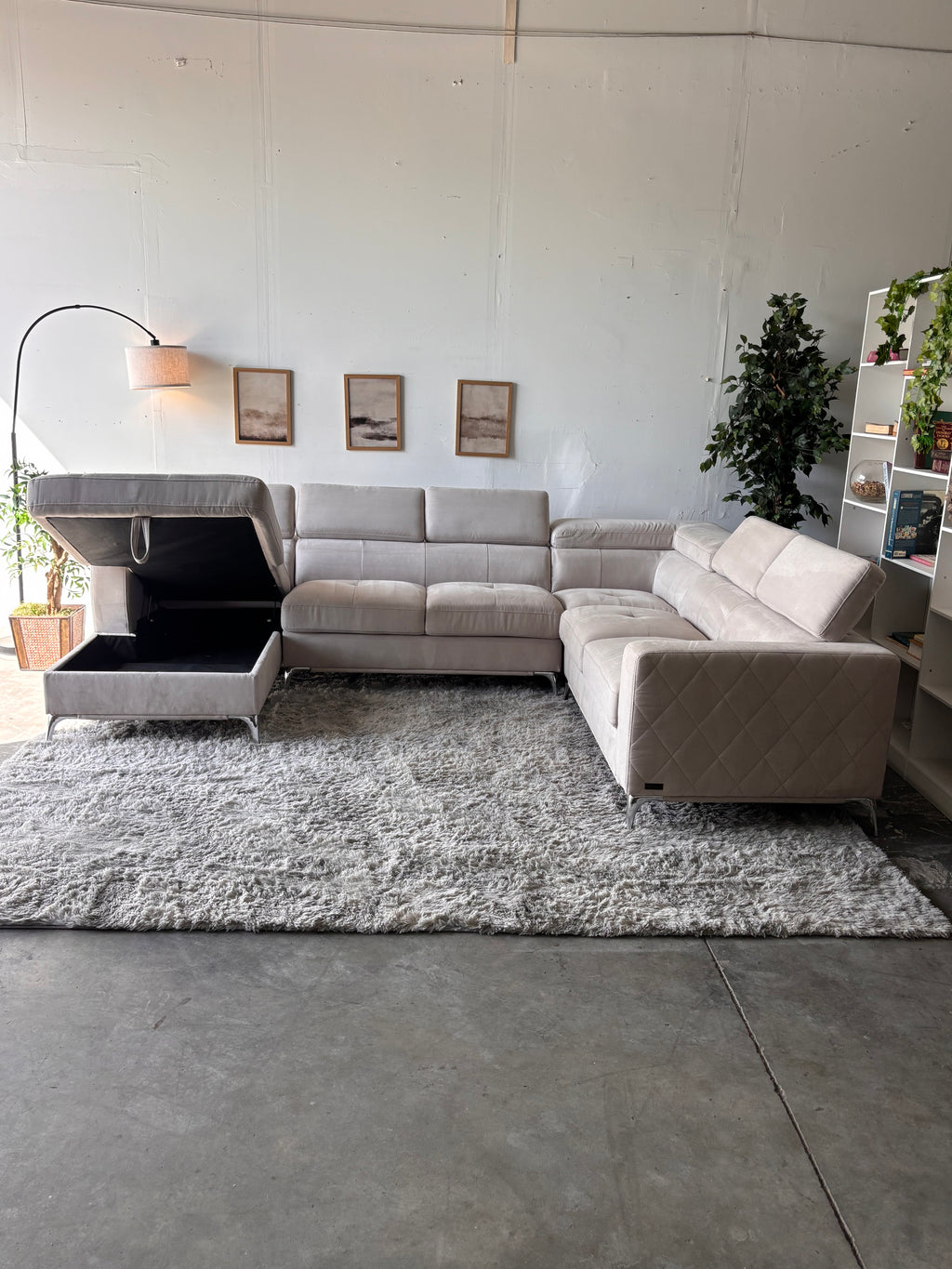 MCM Suede U-Shaped Sectional with Storage Chaise