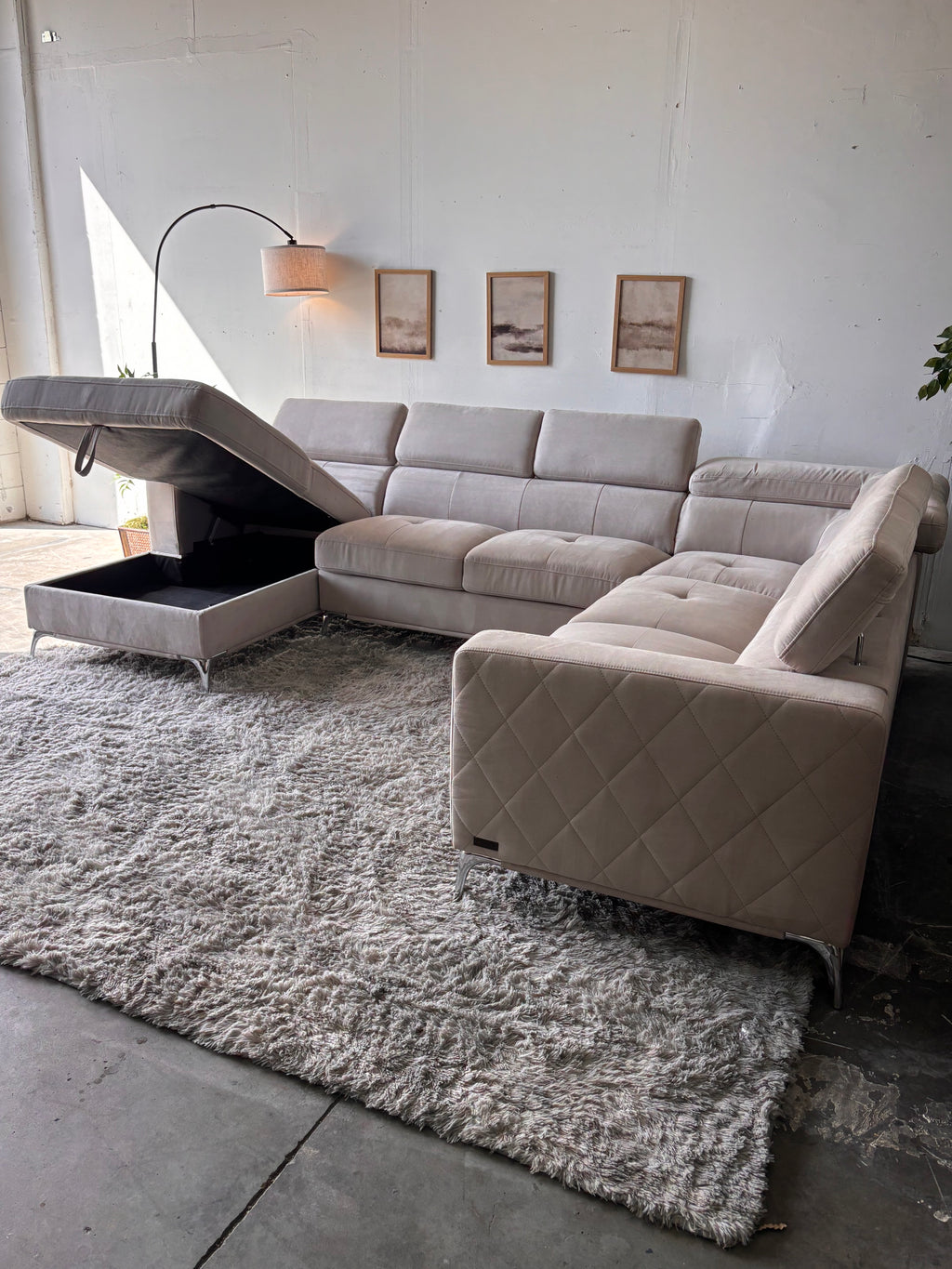 MCM Suede U-Shaped Sectional with Storage Chaise