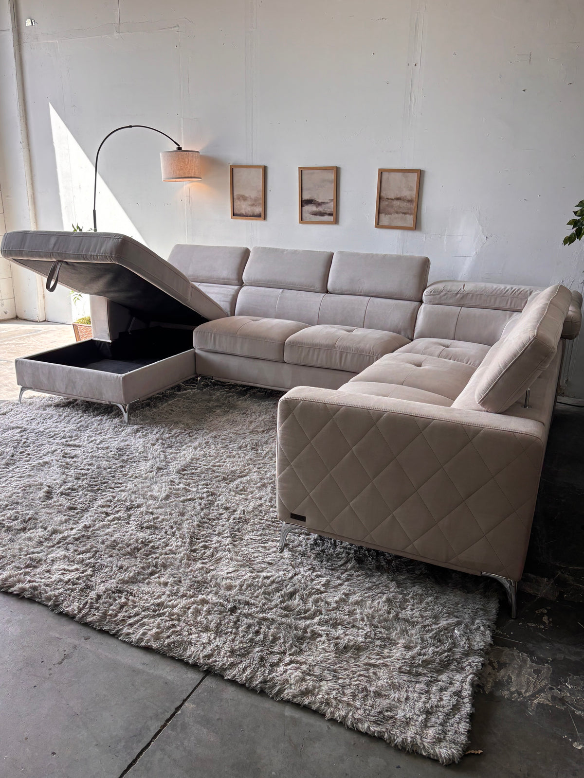 MCM Suede U-Shaped Sectional with Storage Chaise
