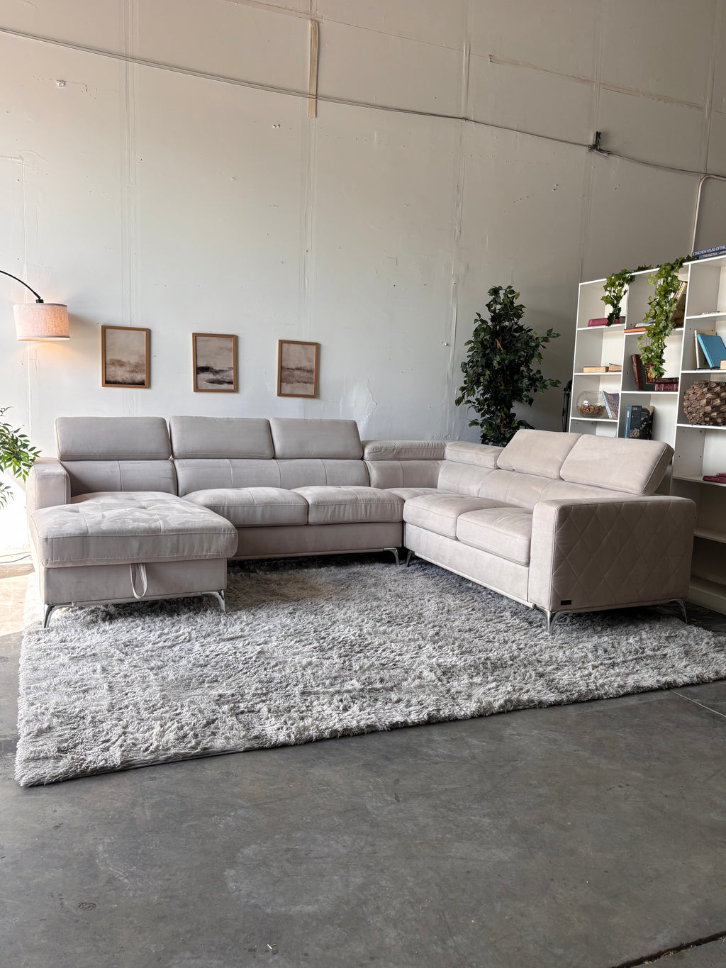 MCM Suede U-Shaped Sectional with Storage Chaise