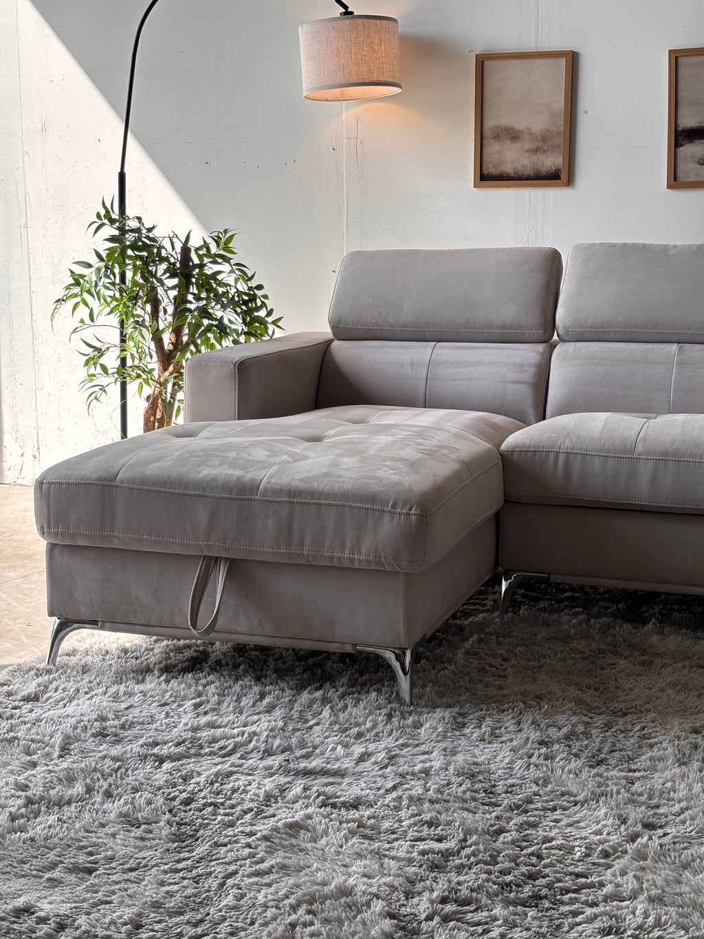 MCM Suede U-Shaped Sectional with Storage Chaise
