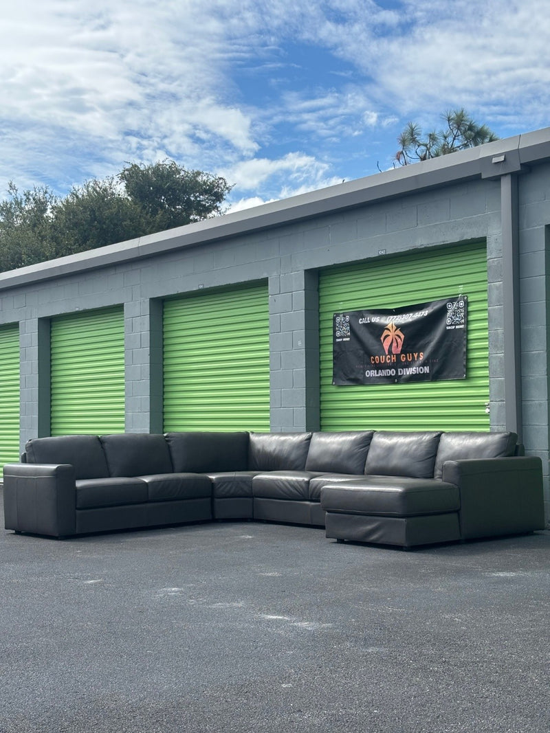 Gray Chateau D'Ax Genuine Leather Sectional Couch, Delivery Included
