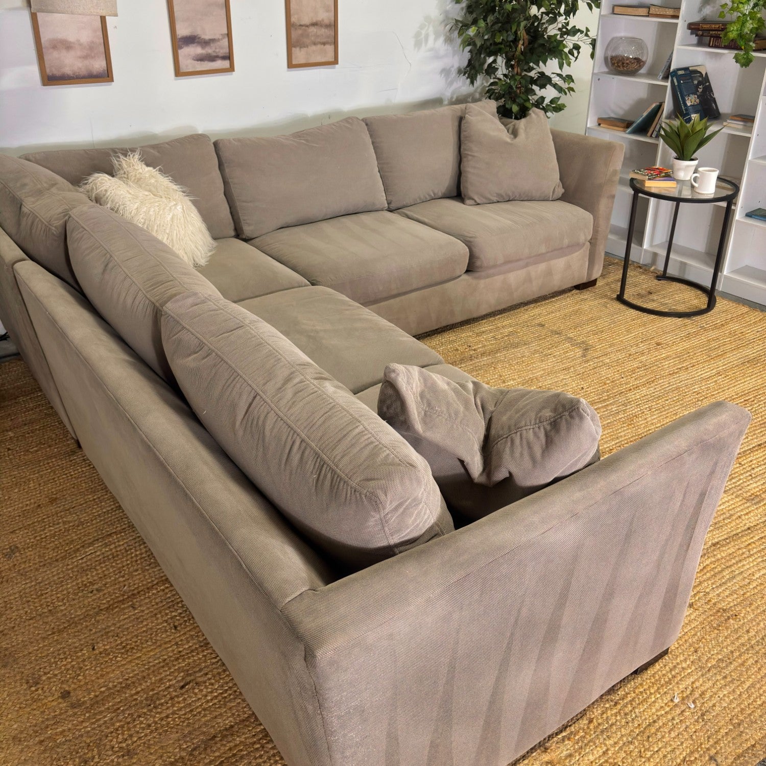 Neutral Down Filled L-Shaped Sectional Couch-FREE DELIVERY