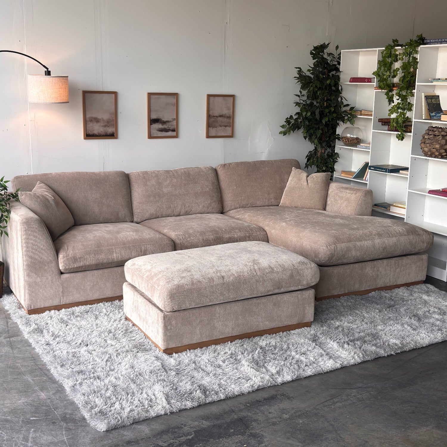 Taupe Sectional Sofa with Reversible Chaise & Ottoman – Deep Seating Comfort