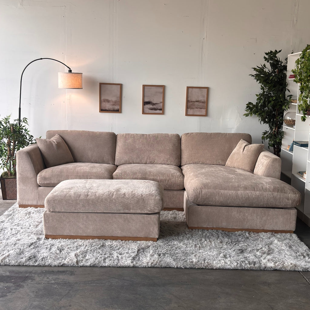 Taupe Sectional Sofa with Reversible Chaise & Ottoman – Deep Seating Comfort
