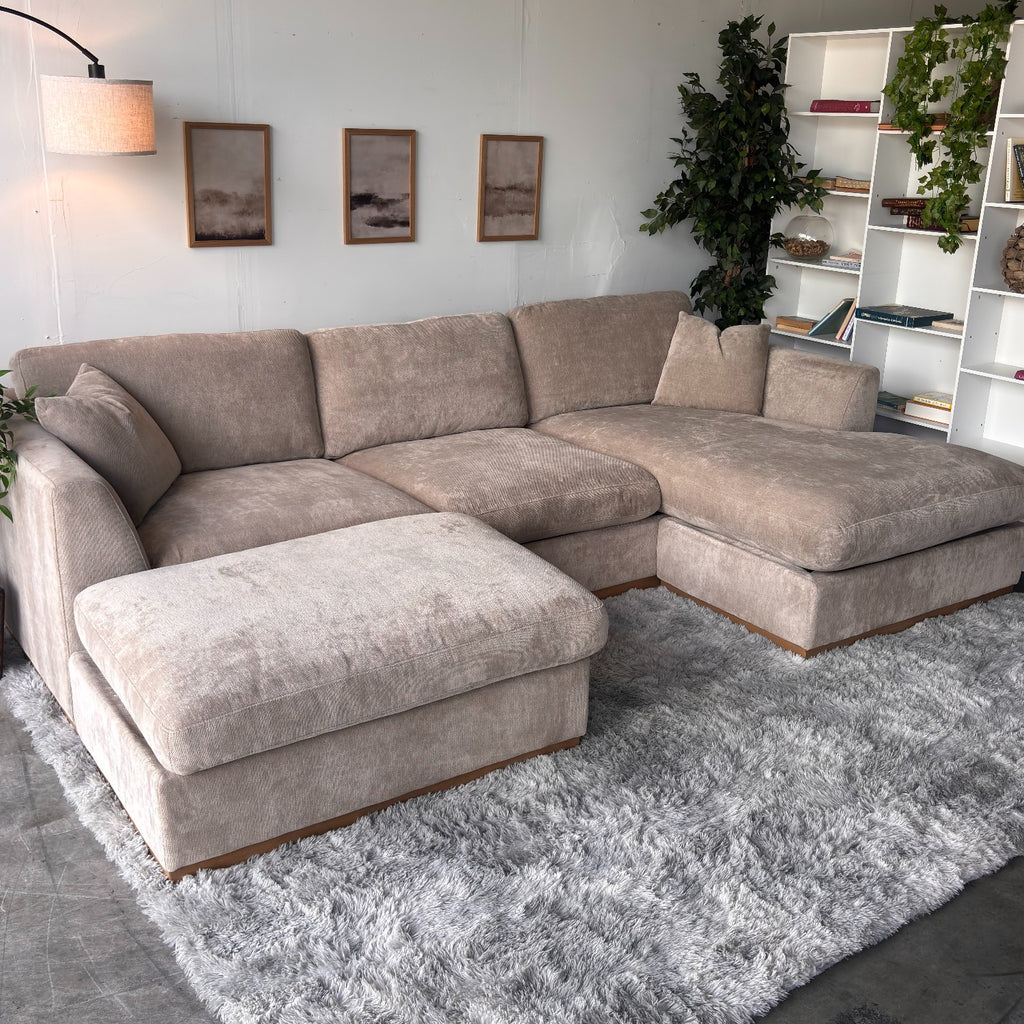 Taupe Sectional Sofa with Reversible Chaise & Ottoman – Deep Seating Comfort