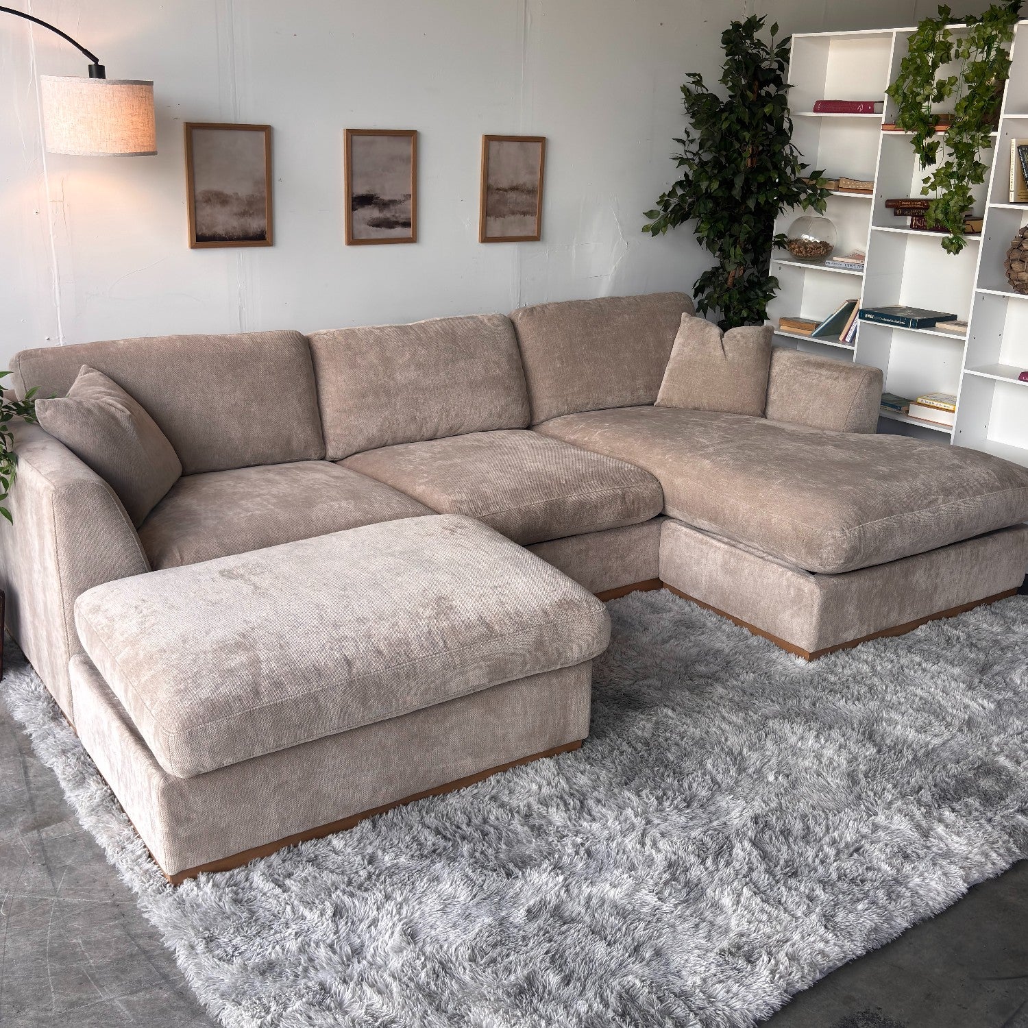 Taupe Sectional Sofa with Reversible Chaise & Ottoman – Deep Seating Comfort