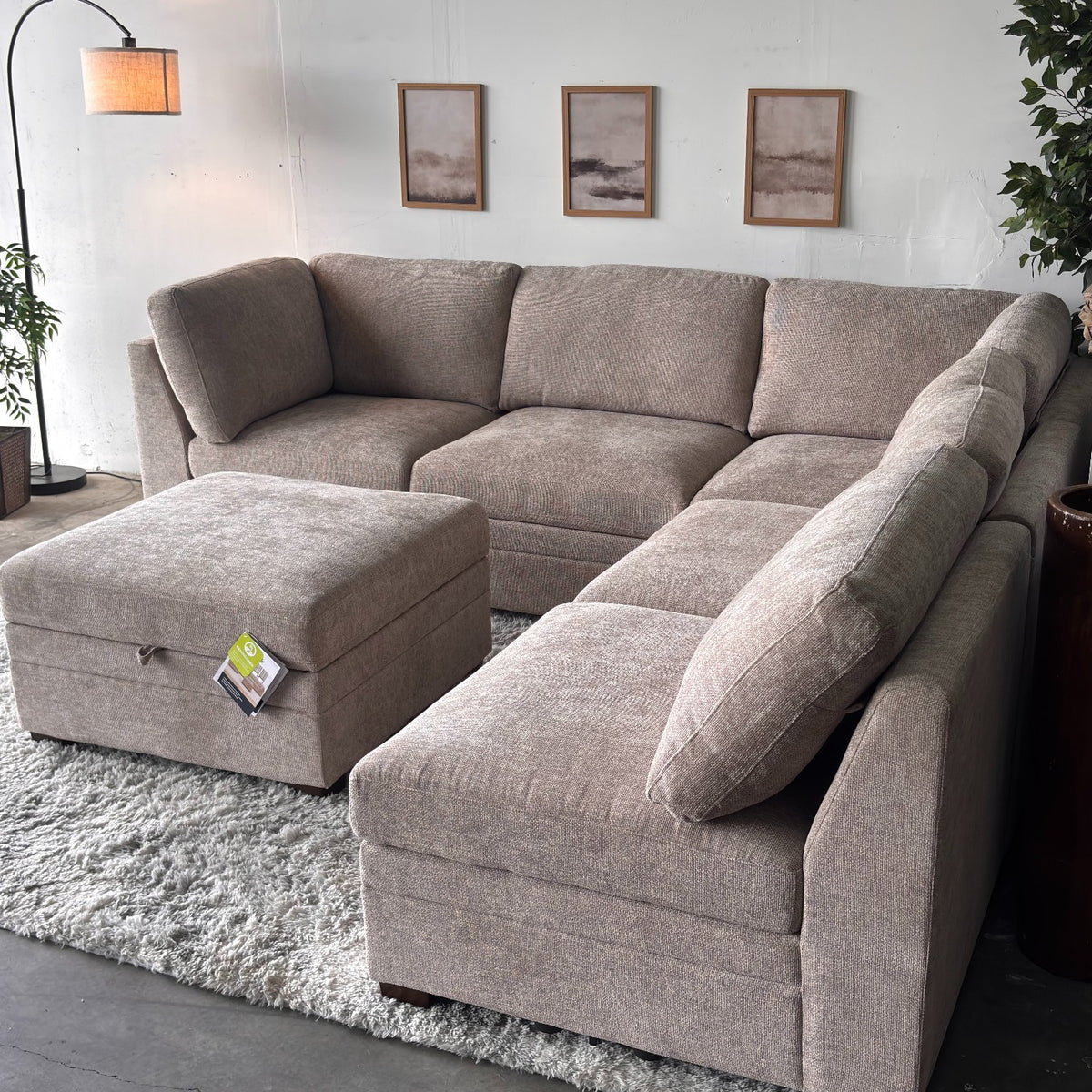 Taupe Modular Sectional with Storage Ottoman