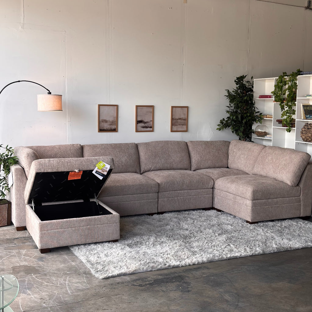 Taupe Modular Sectional with Storage Ottoman