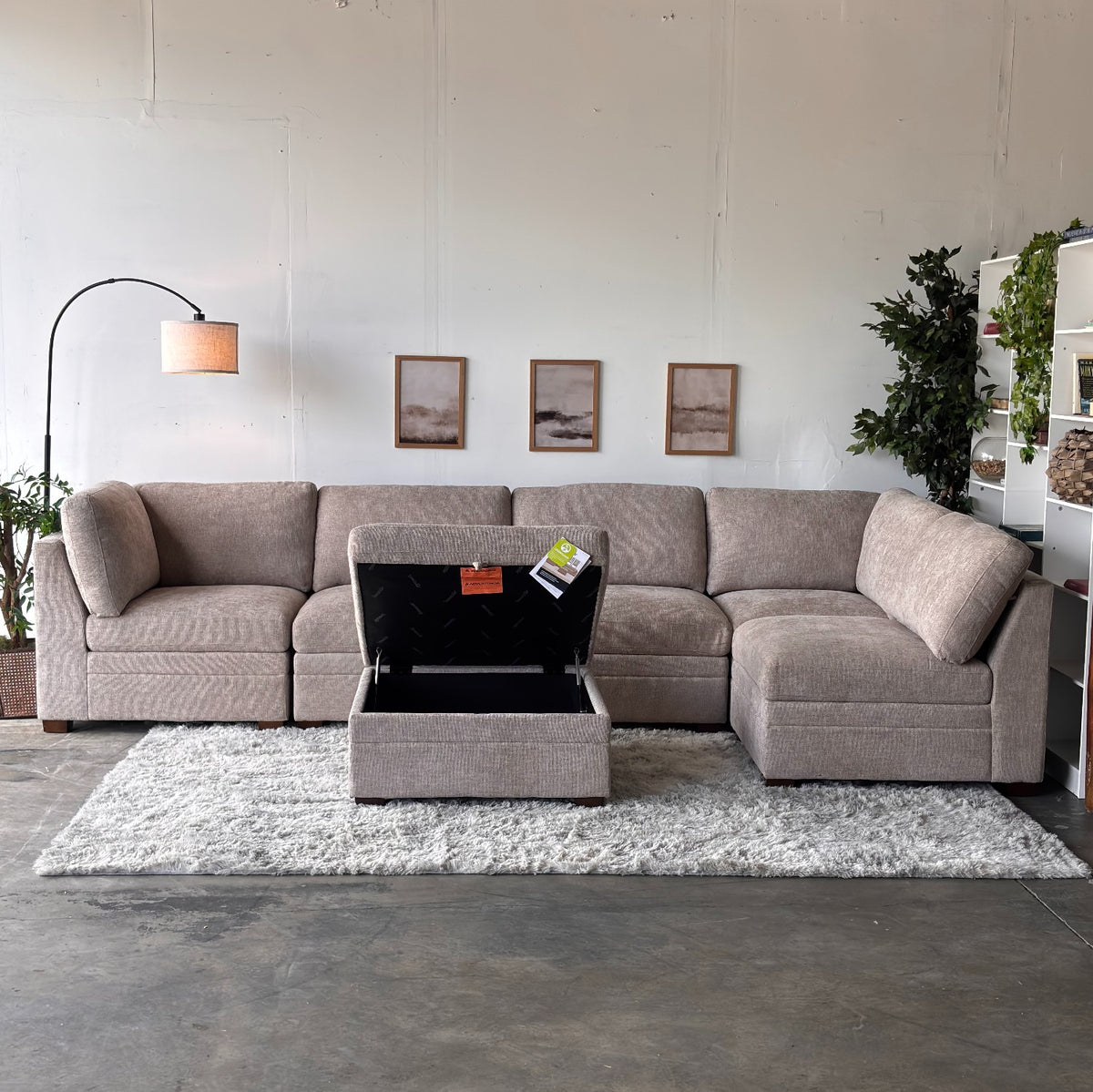 Taupe Modular Sectional with Storage Ottoman