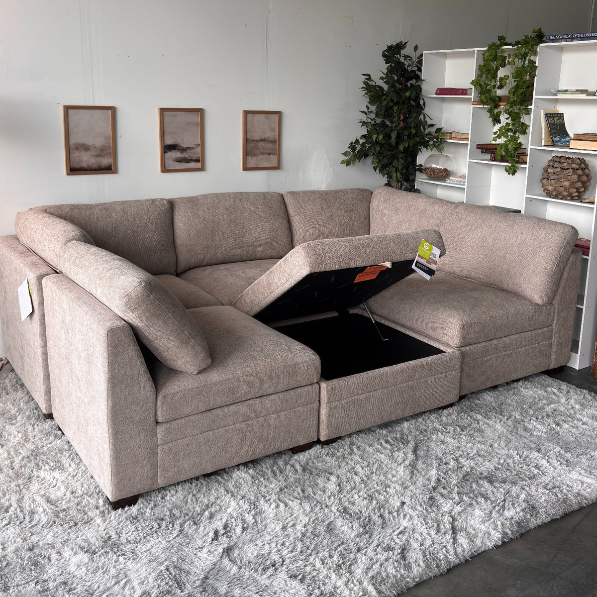 Taupe Modular Sectional with Storage Ottoman
