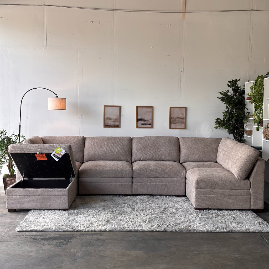Taupe Modular Sectional with Storage Ottoman