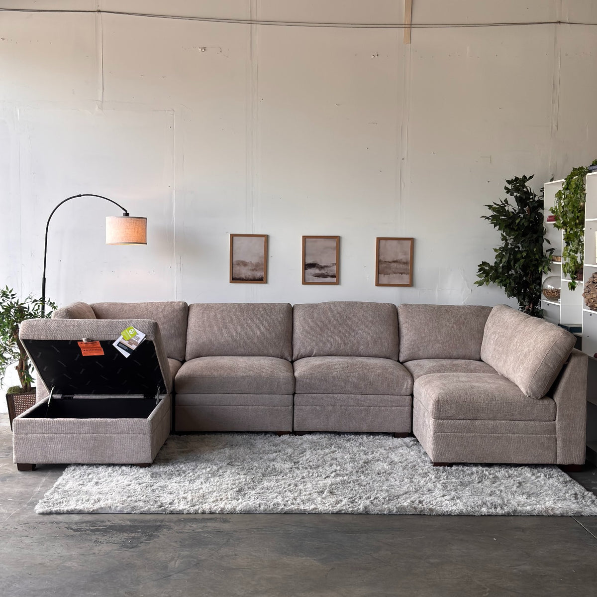 Taupe Modular Sectional with Storage Ottoman